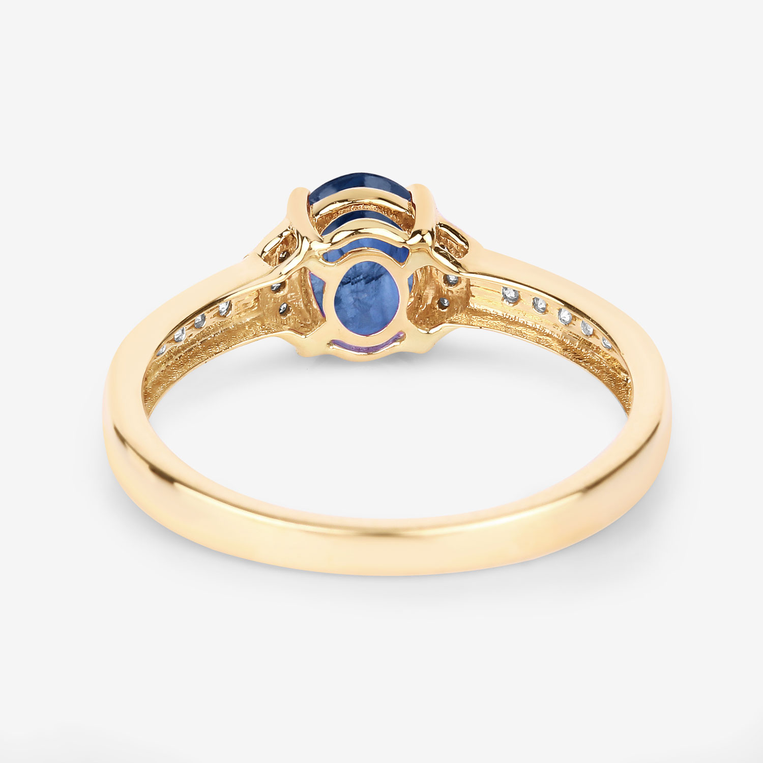1.05 Carat Genuine Blue Sapphire and White Diamond 10K Yellow Gold Ring