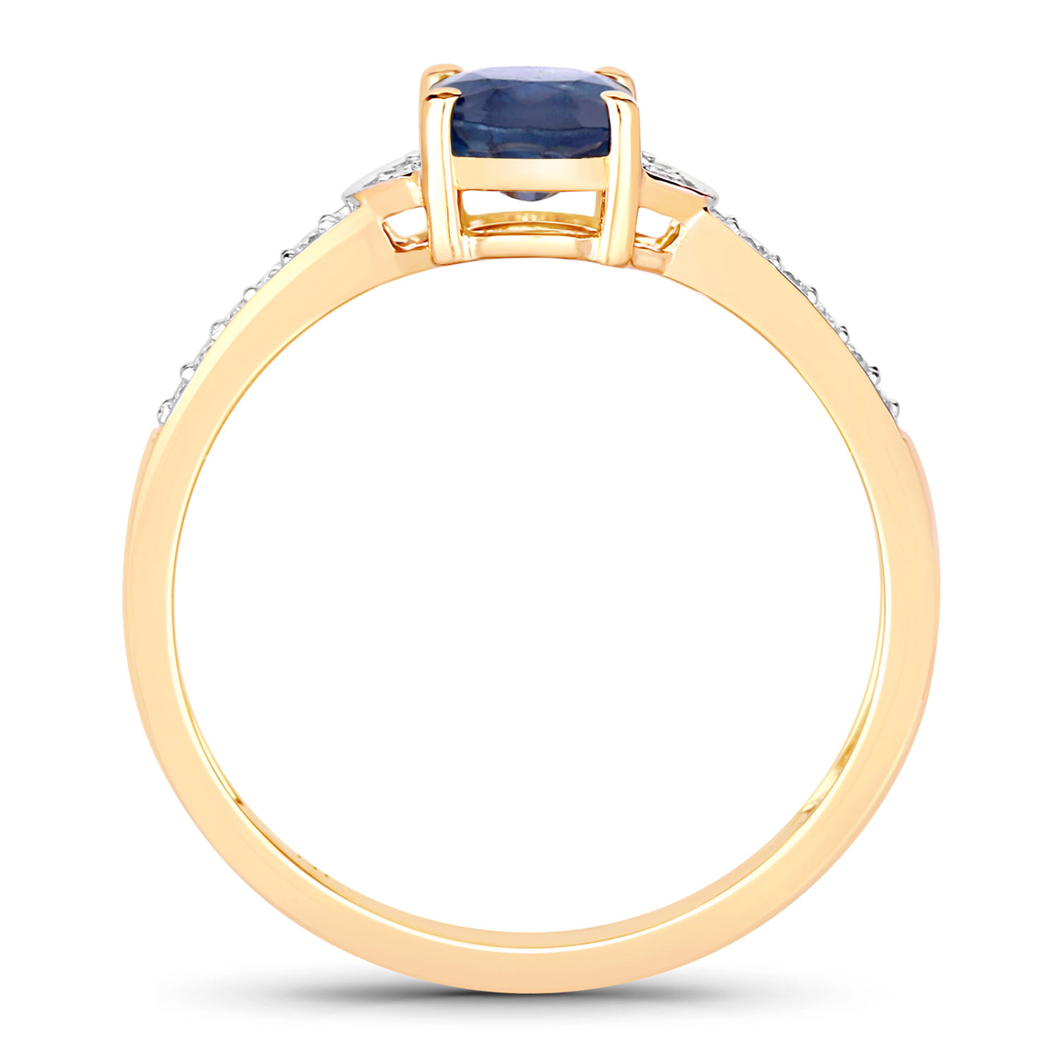 1.05 Carat Genuine Blue Sapphire and White Diamond 10K Yellow Gold Ring