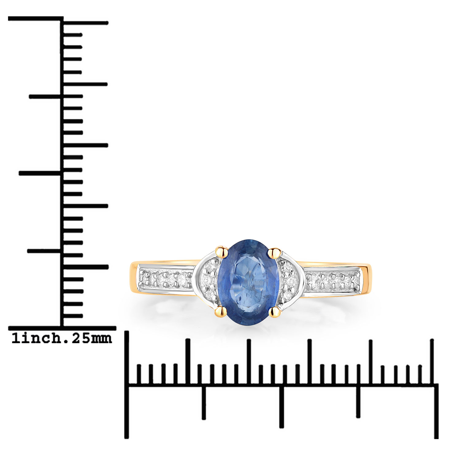 1.05 Carat Genuine Blue Sapphire and White Diamond 10K Yellow Gold Ring