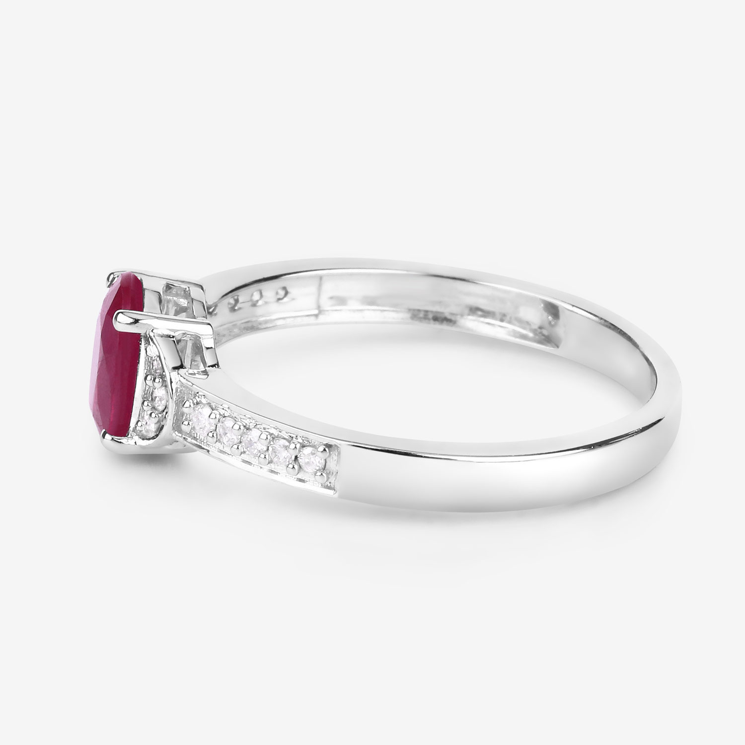 0.95 Carat Genuine Ruby and White Diamond 10K White Gold Ring
