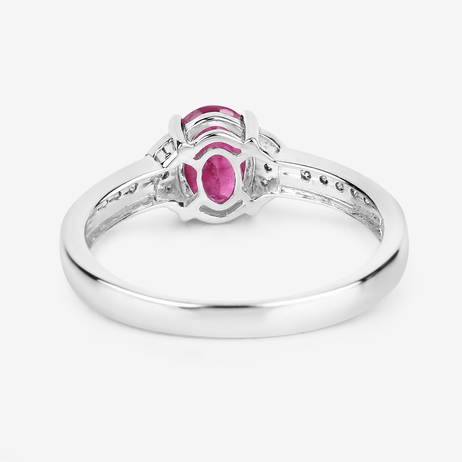 0.95 Carat Genuine Ruby and White Diamond 10K White Gold Ring