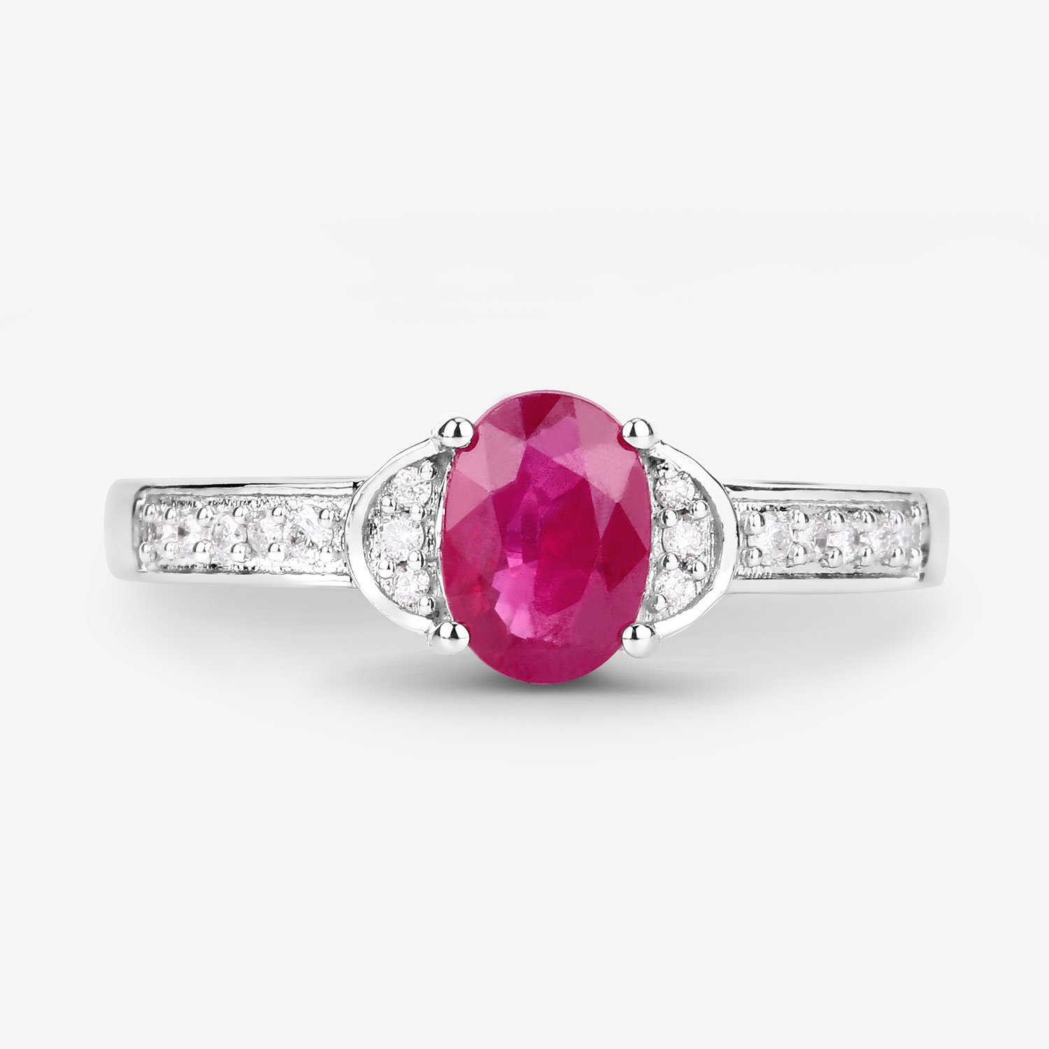 0.95 Carat Genuine Ruby and White Diamond 10K White Gold Ring