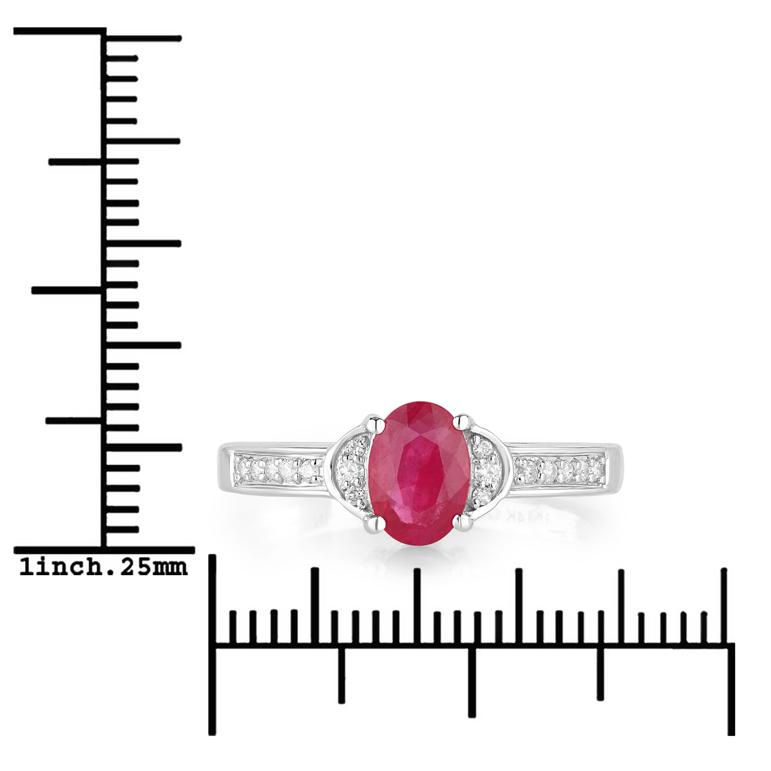 0.95 Carat Genuine Ruby and White Diamond 10K White Gold Ring