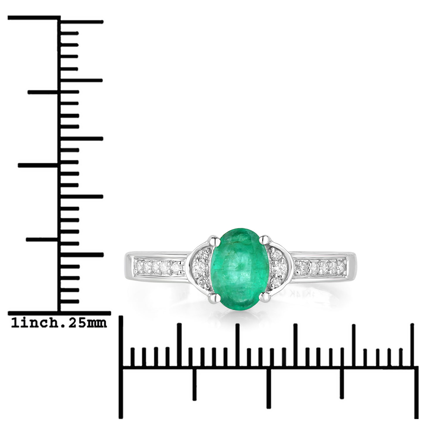 0.82 Carat Genuine Zambian Emerald and White Diamond 14K White Gold Ring