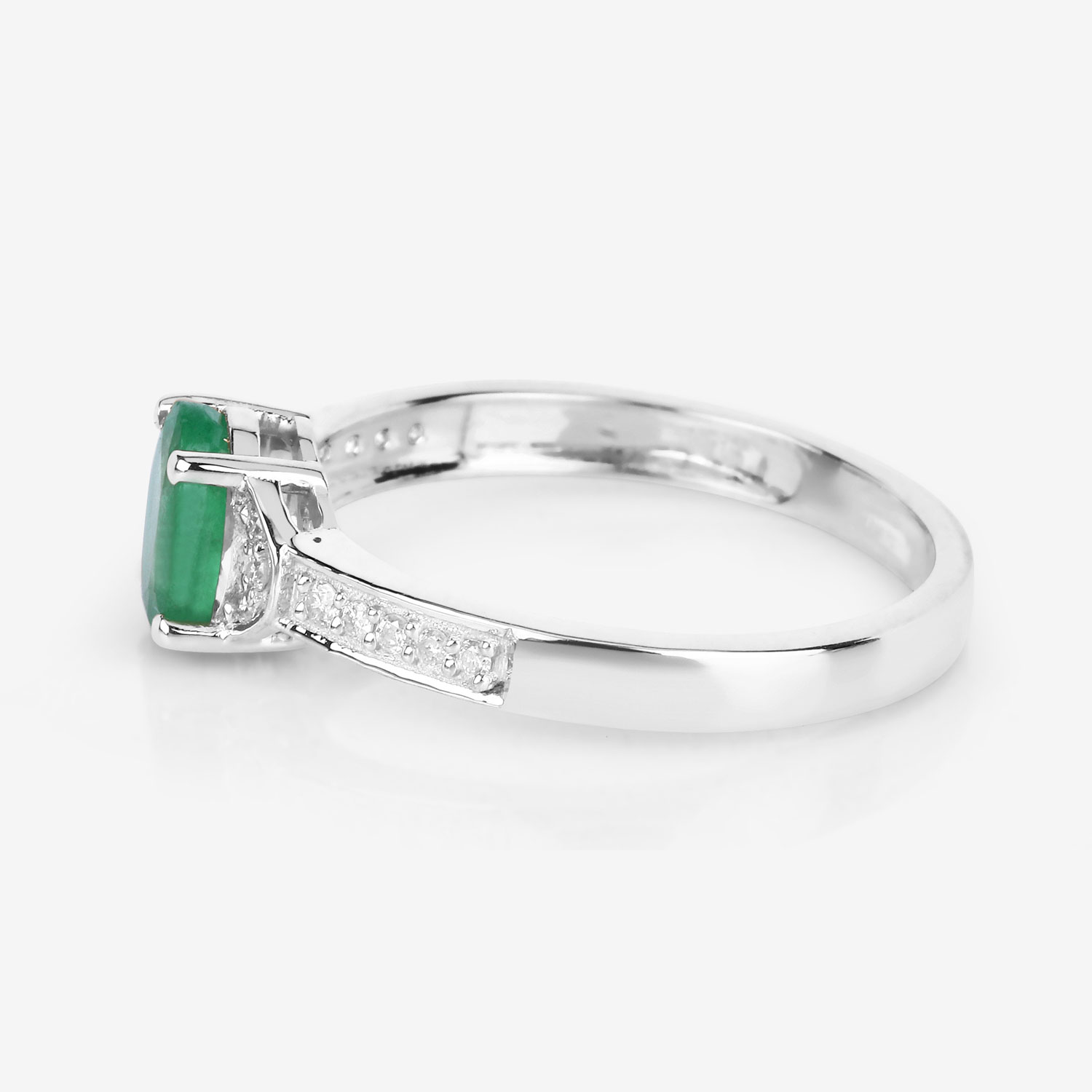 0.82 Carat Genuine Zambian Emerald and White Diamond 14K White Gold Ring