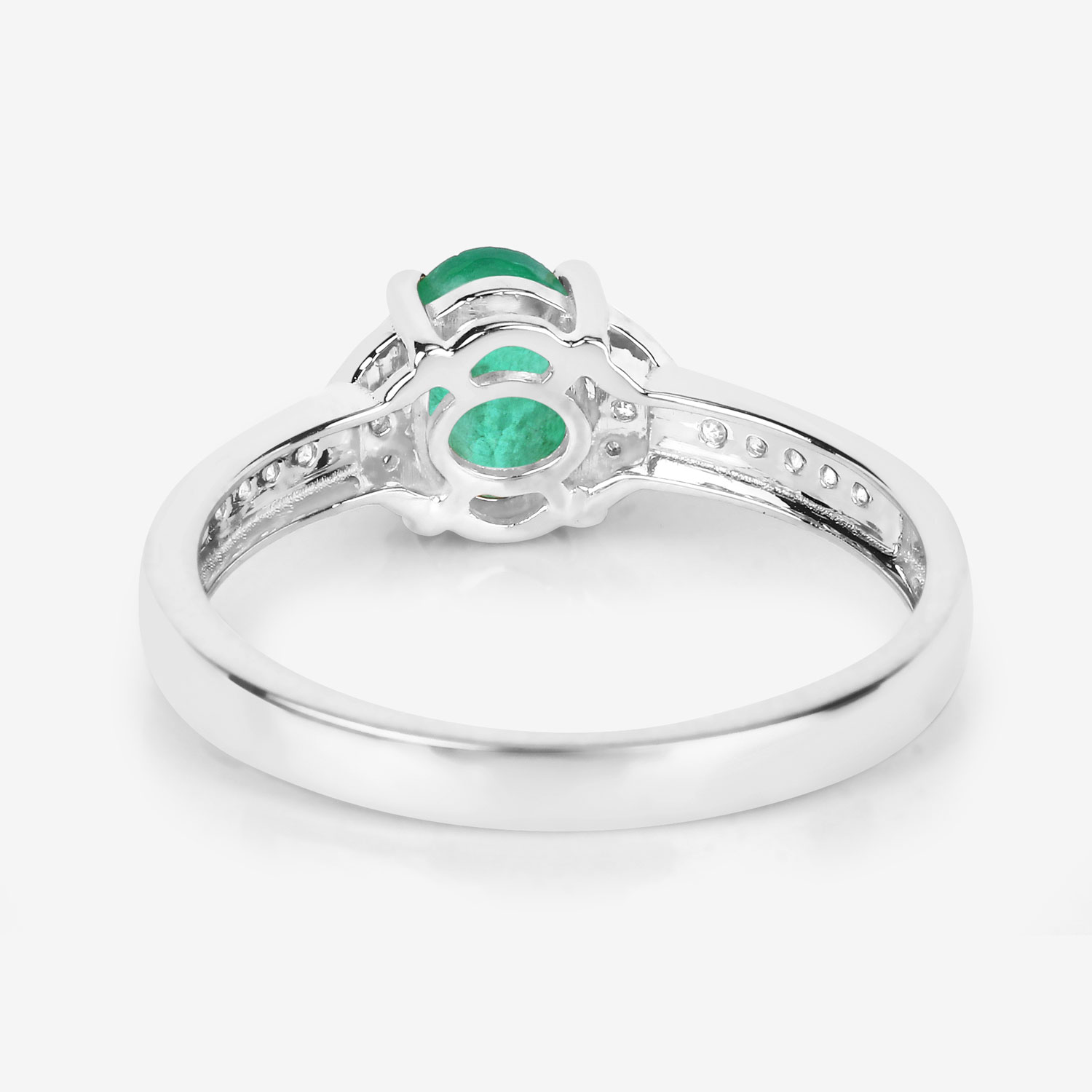 0.82 Carat Genuine Zambian Emerald and White Diamond 14K White Gold Ring
