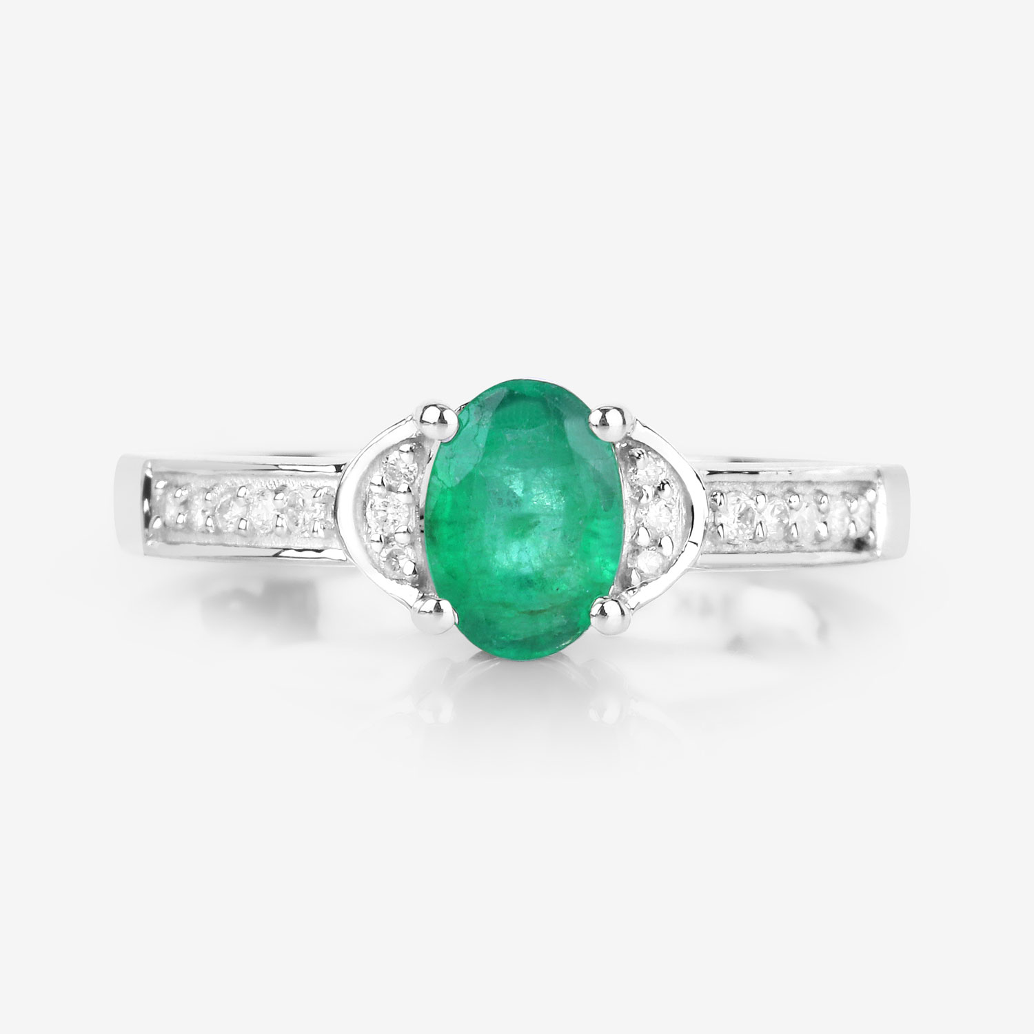 0.82 Carat Genuine Zambian Emerald and White Diamond 14K White Gold Ring