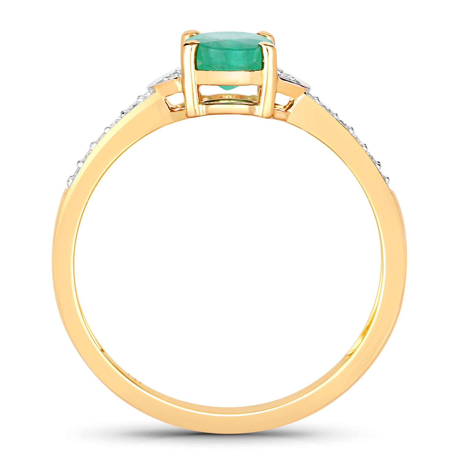 0.82 Carat Genuine Zambian Emerald and White Diamond 14K Yellow Gold Ring