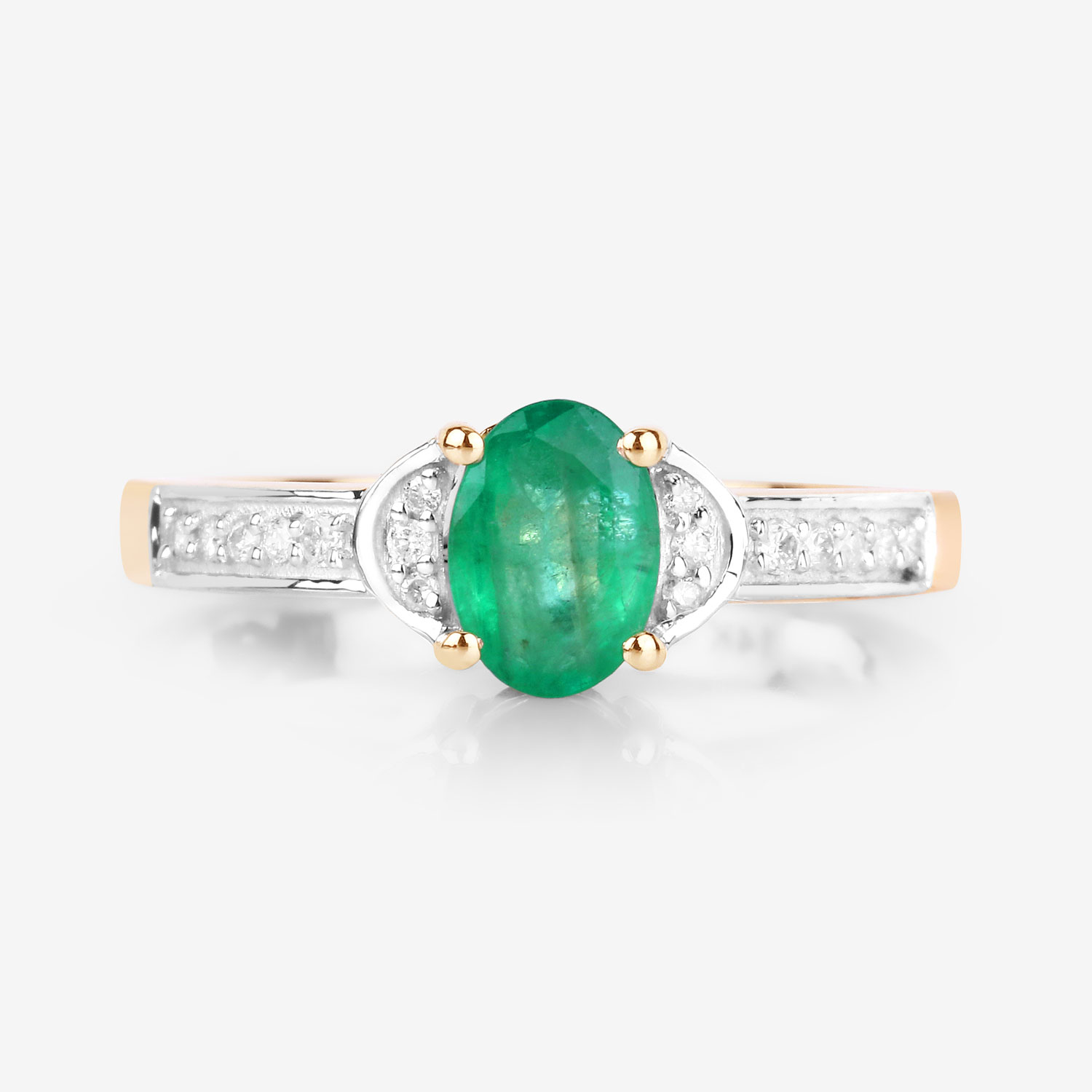0.82 Carat Genuine Zambian Emerald and White Diamond 14K Yellow Gold Ring