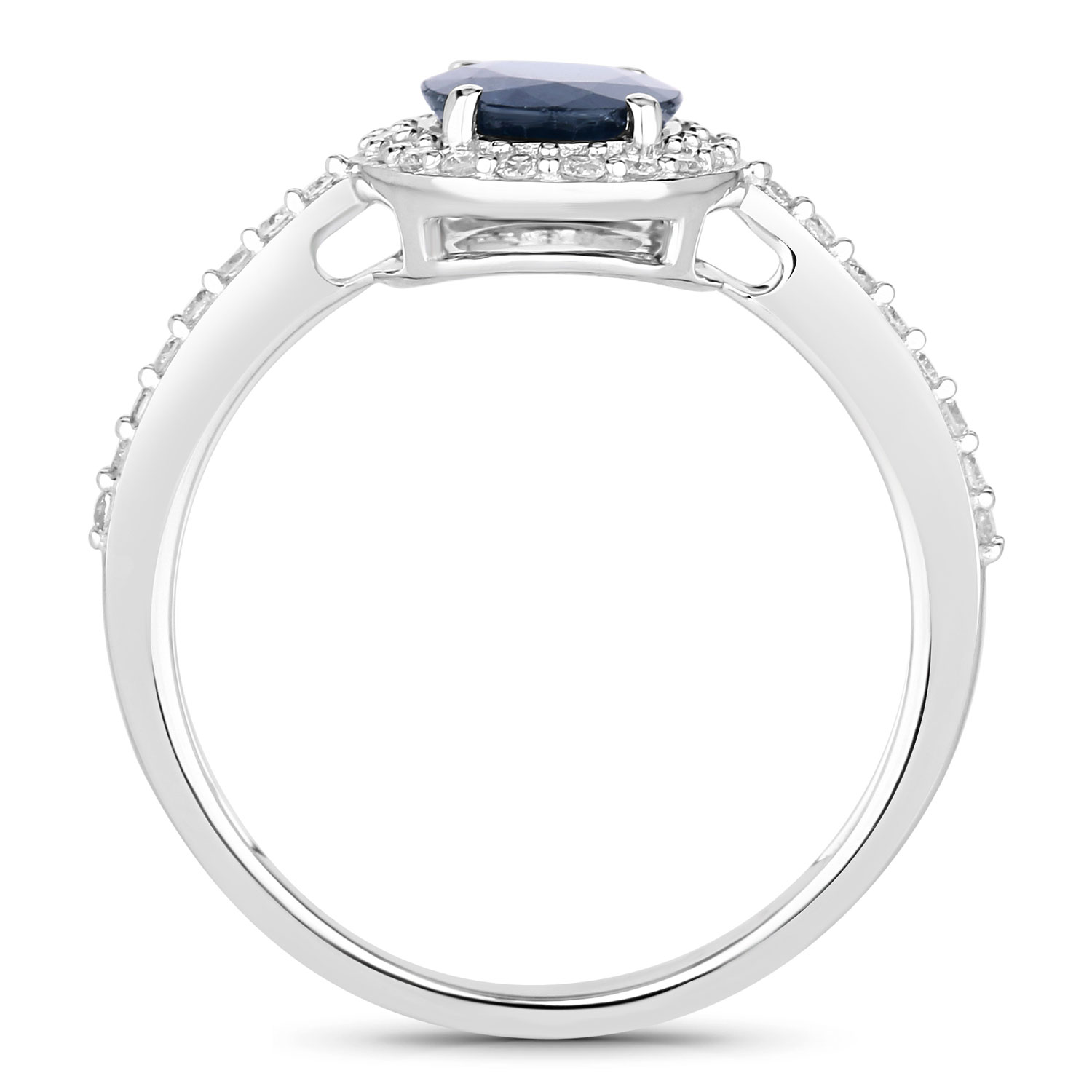 1.82 Carat Genuine Blue Sapphire and White Diamond 14K White Gold Ring