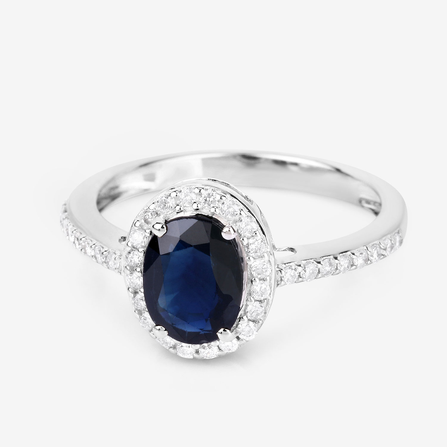 1.82 Carat Genuine Blue Sapphire and White Diamond 14K White Gold Ring
