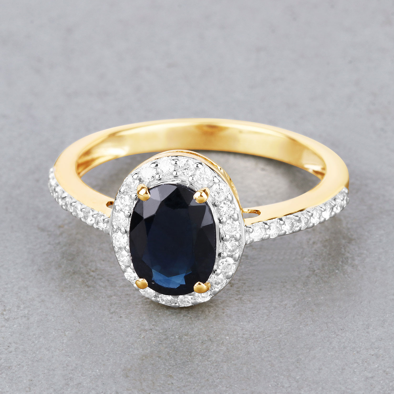 1.82 Carat Genuine Blue Sapphire and White Diamond 14K Yellow Gold Ring