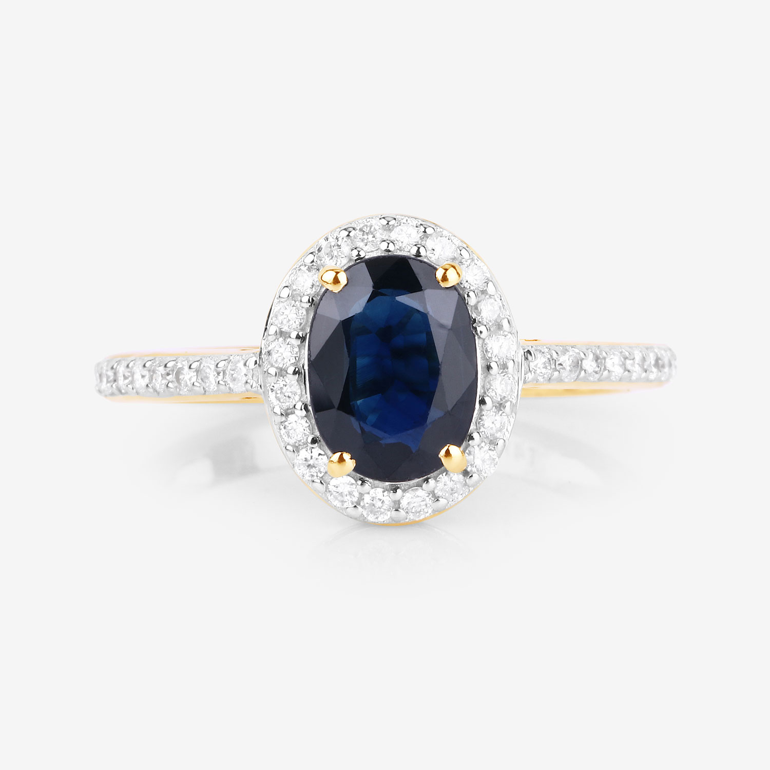 1.82 Carat Genuine Blue Sapphire and White Diamond 14K Yellow Gold Ring