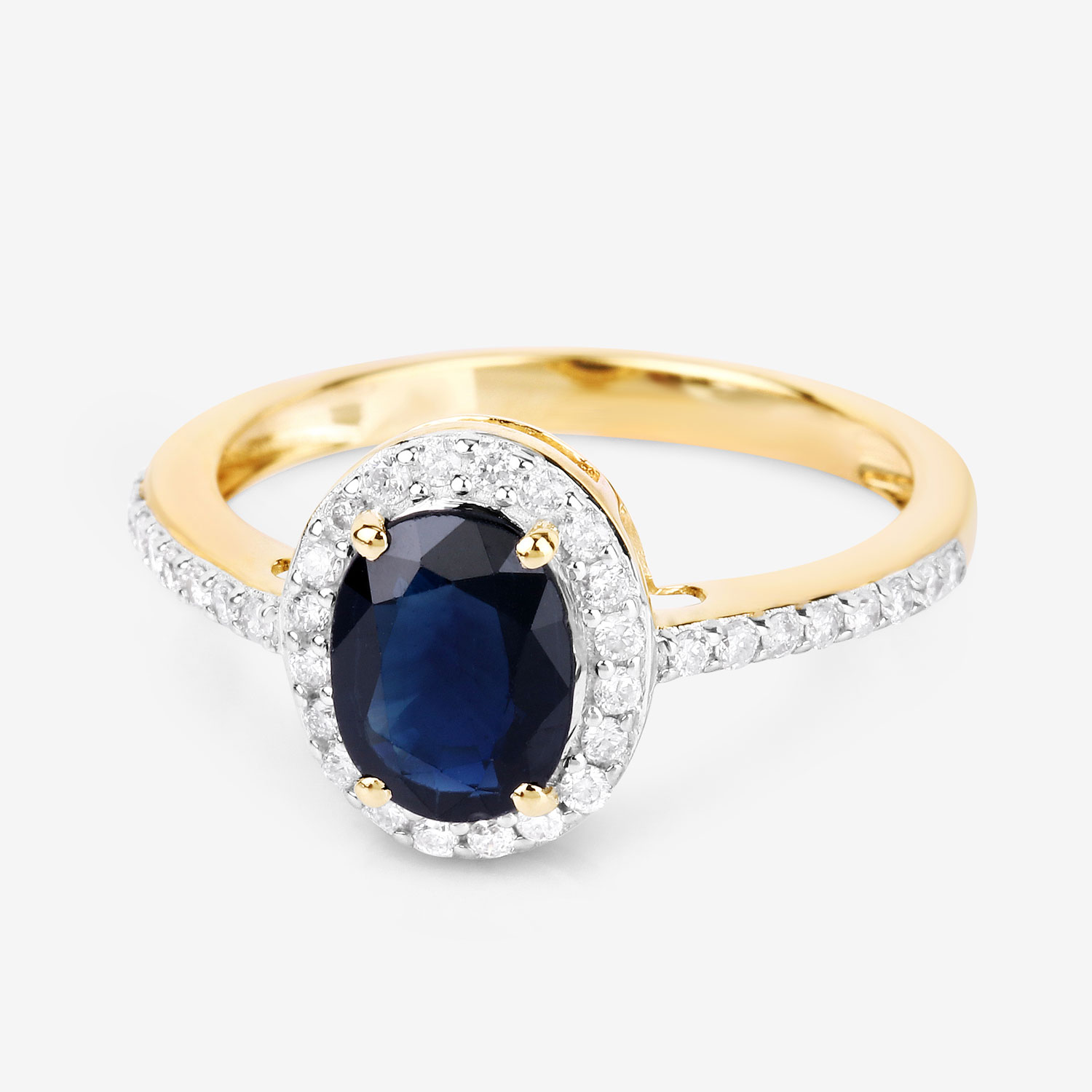 1.82 Carat Genuine Blue Sapphire and White Diamond 14K Yellow Gold Ring