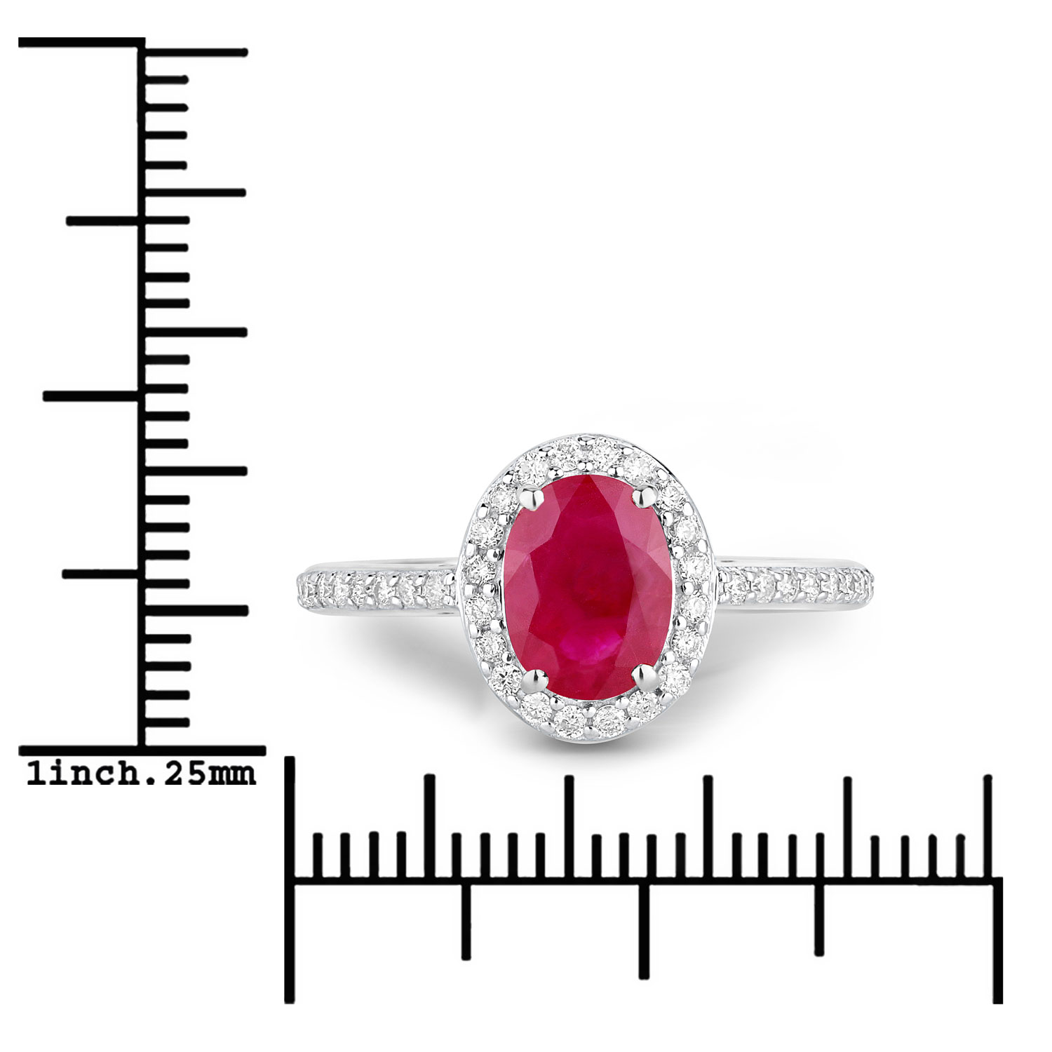 1.73 Carat Genuine Ruby and White Diamond 14K White Gold Ring