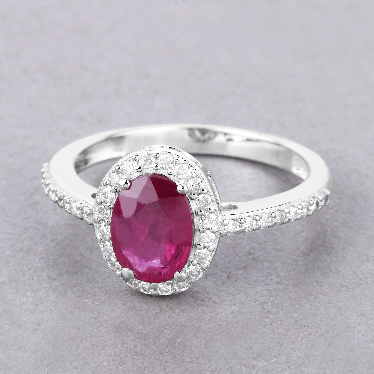 1.73 Carat Genuine Ruby and White Diamond 14K White Gold Ring