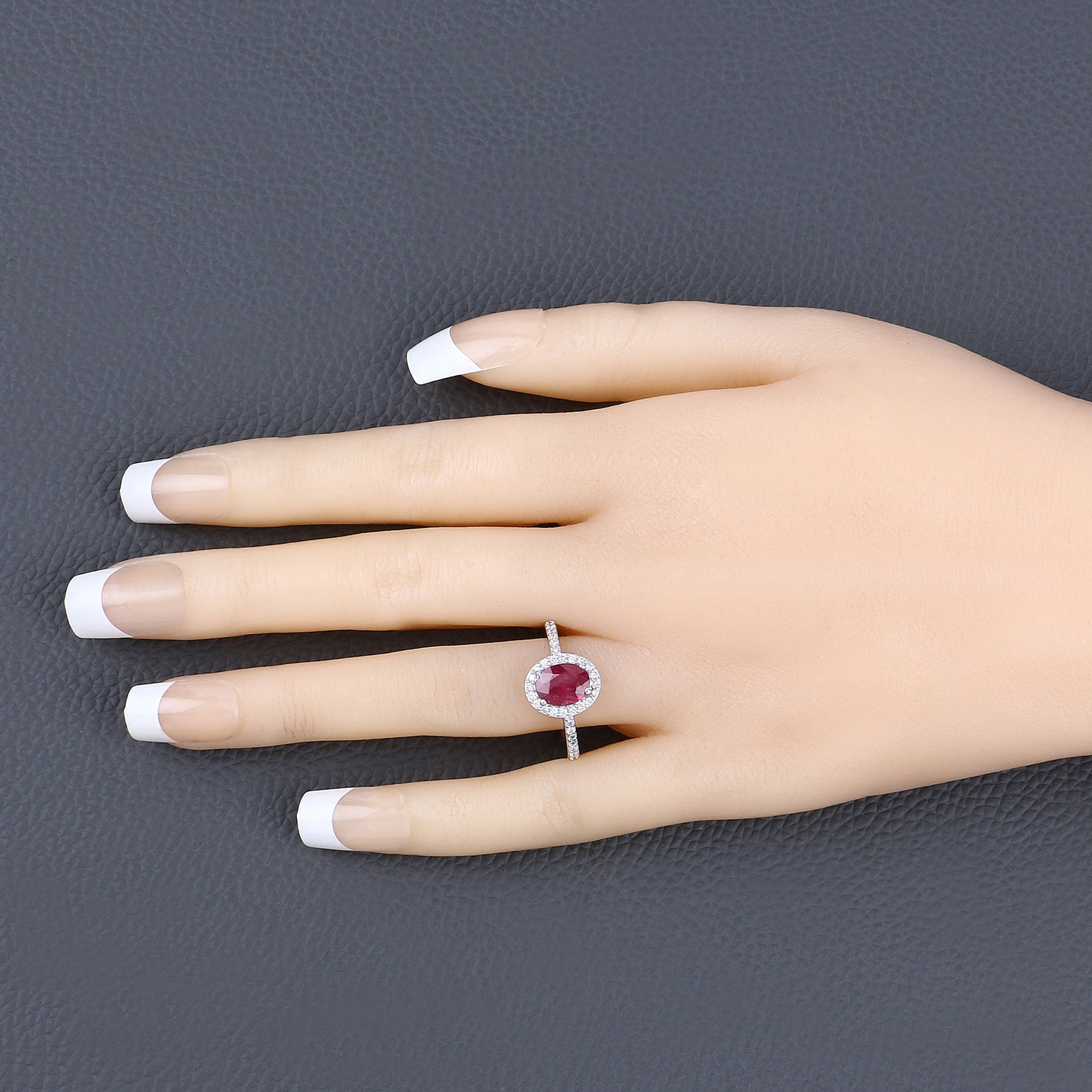 1.73 Carat Genuine Ruby and White Diamond 14K White Gold Ring