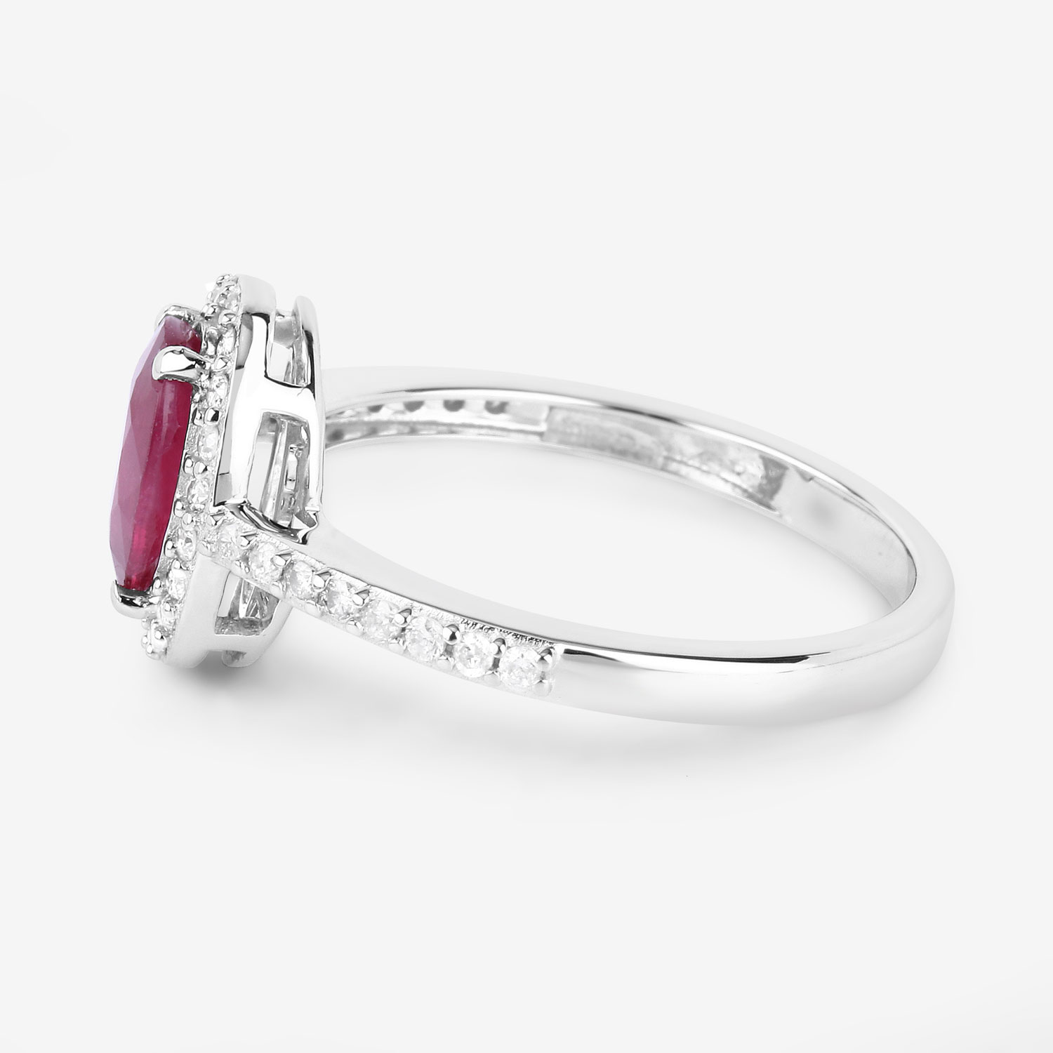1.73 Carat Genuine Ruby and White Diamond 14K White Gold Ring
