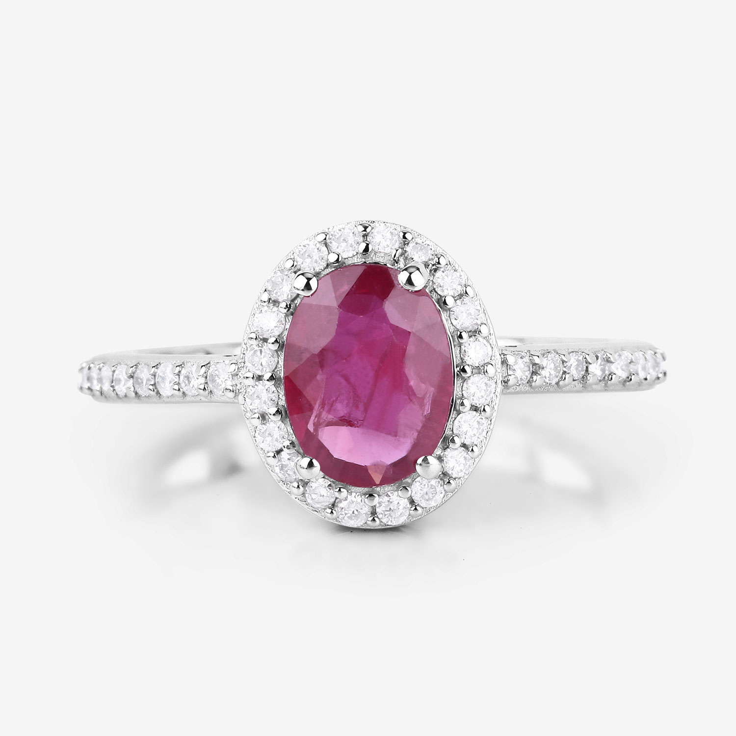 1.73 Carat Genuine Ruby and White Diamond 14K White Gold Ring