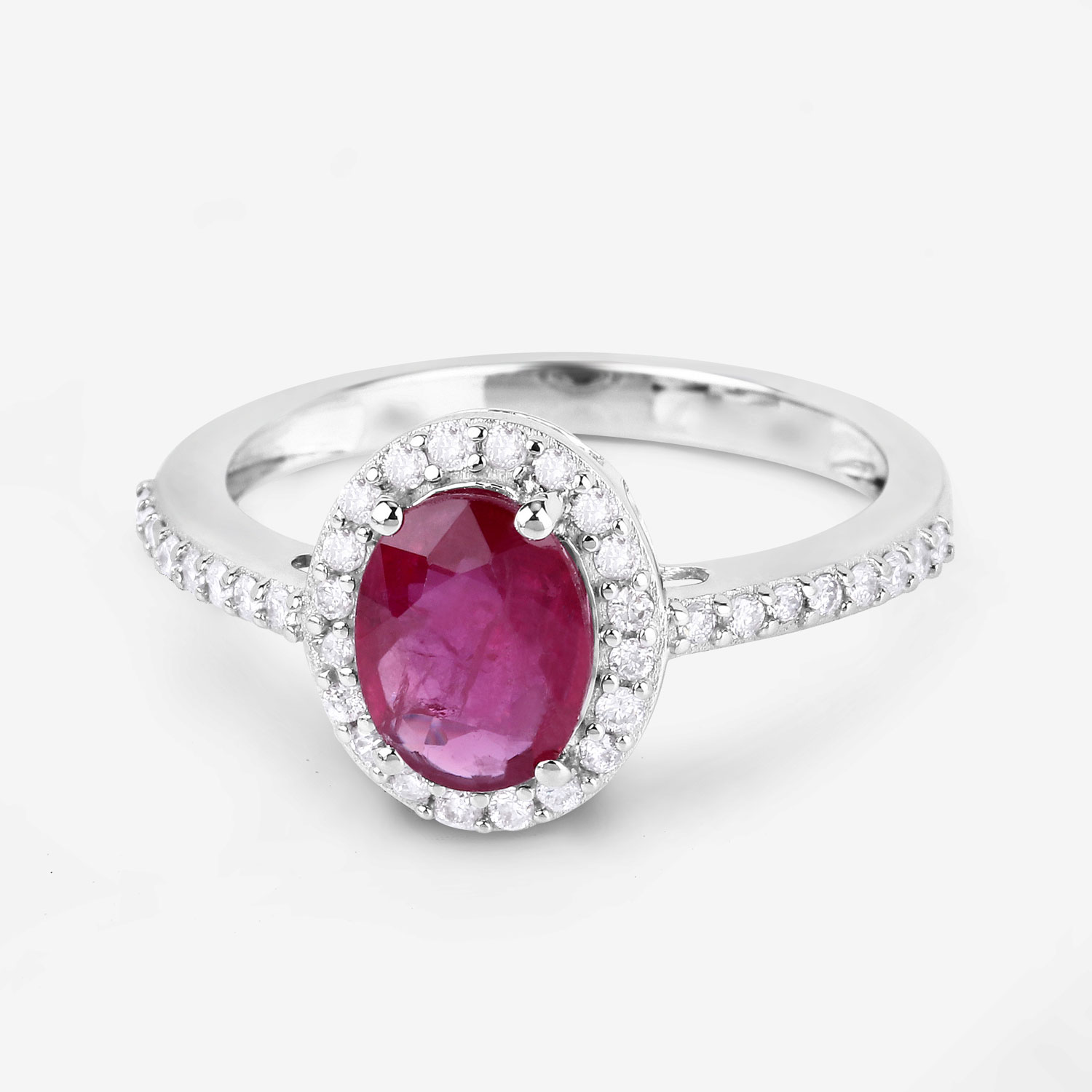 1.73 Carat Genuine Ruby and White Diamond 14K White Gold Ring