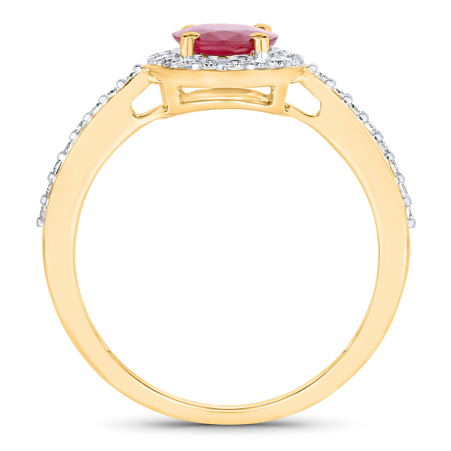 1.73 Carat Genuine Ruby and White Diamond 14K Yellow Gold Ring