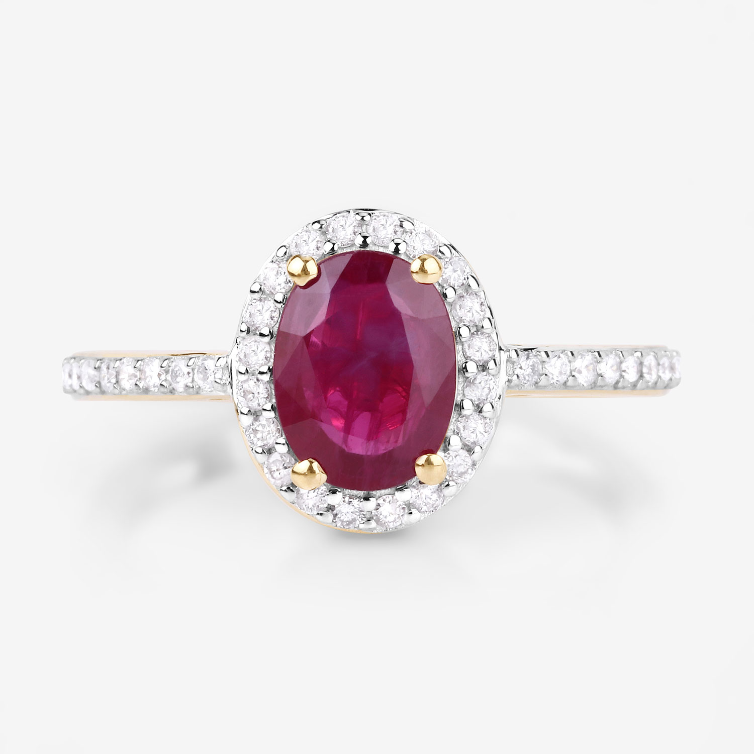 1.73 Carat Genuine Ruby and White Diamond 14K Yellow Gold Ring