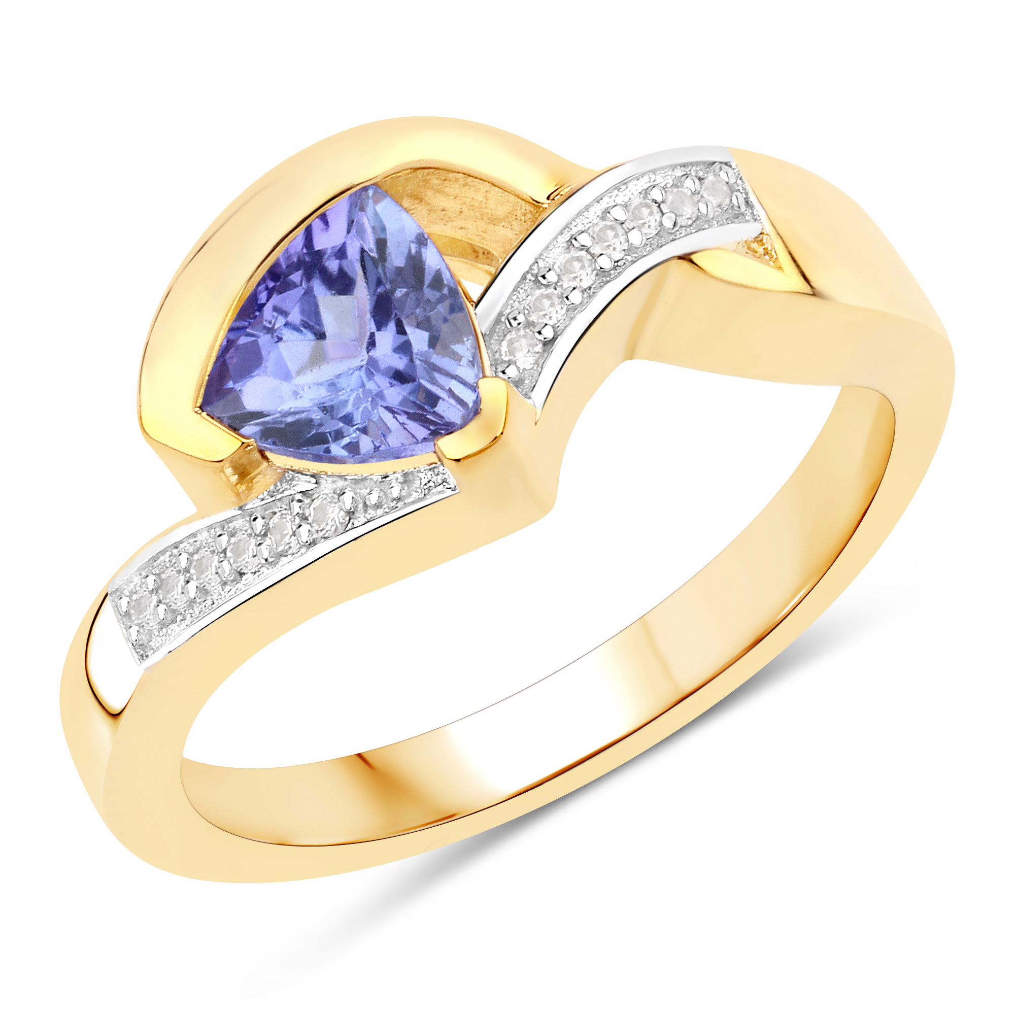 0.80 Carat Tanzanite and Created White Sapphire .925 Sterling Silver Ring