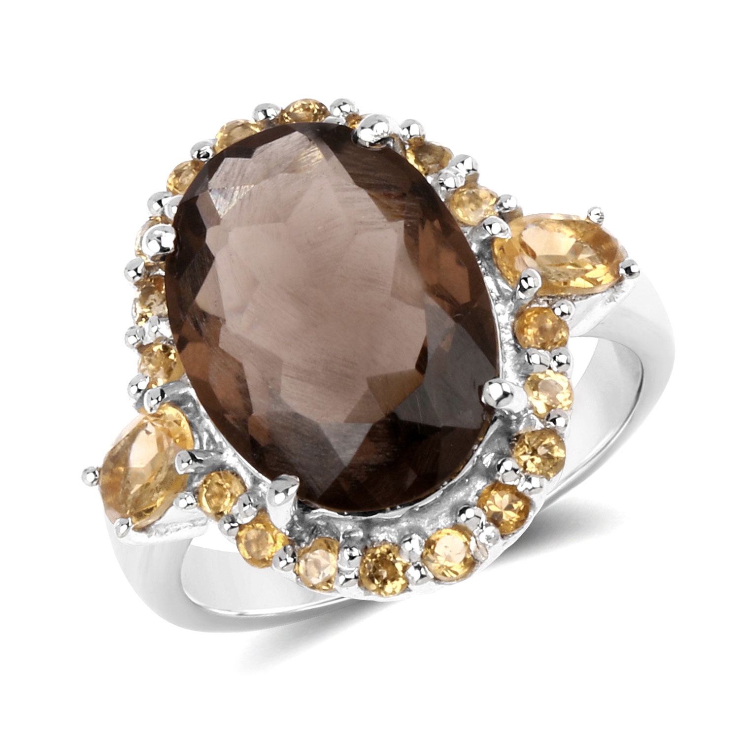 5.95 Carat Genuine Smoky Quartz and Citrine .925 Sterling Silver Ring