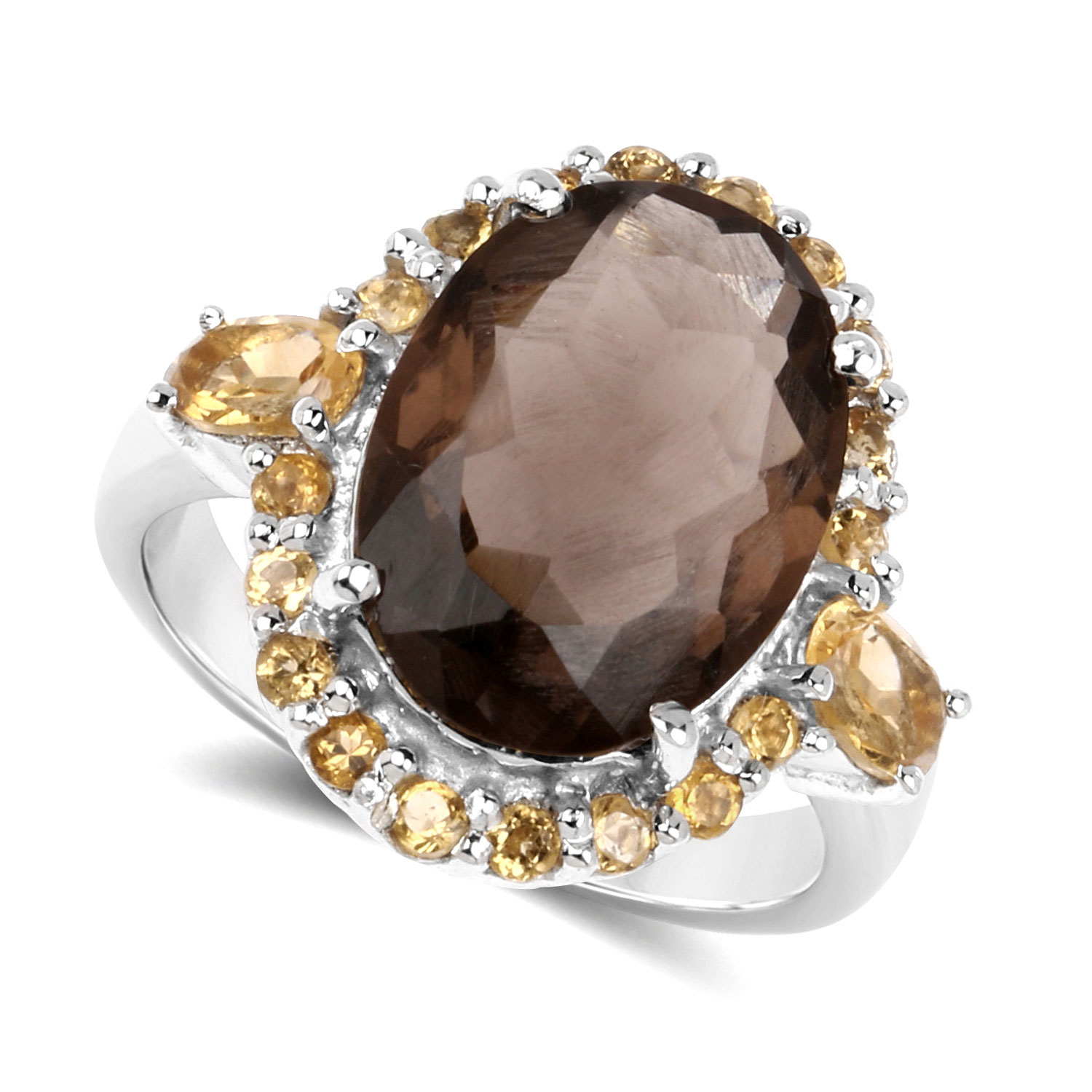 5.95 Carat Genuine Smoky Quartz and Citrine .925 Sterling Silver Ring