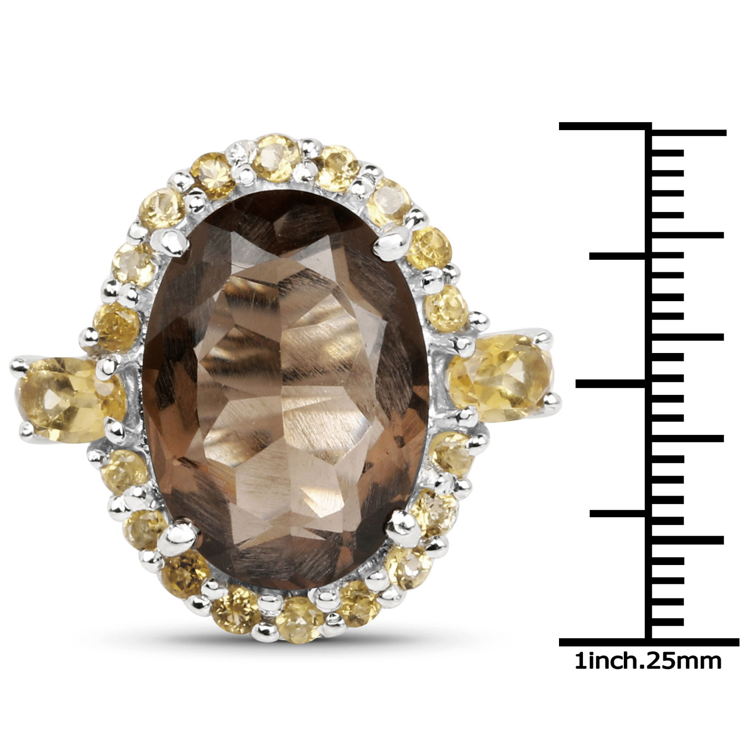 5.95 Carat Genuine Smoky Quartz and Citrine .925 Sterling Silver Ring