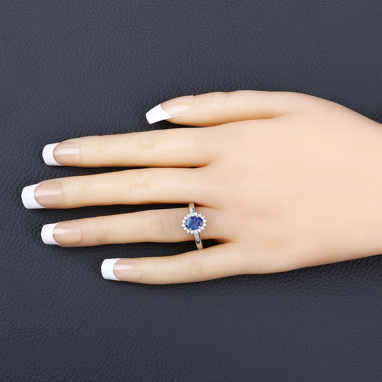 1.11 Carat Genuine Blue Sapphire and White Diamond 10K White Gold Ring