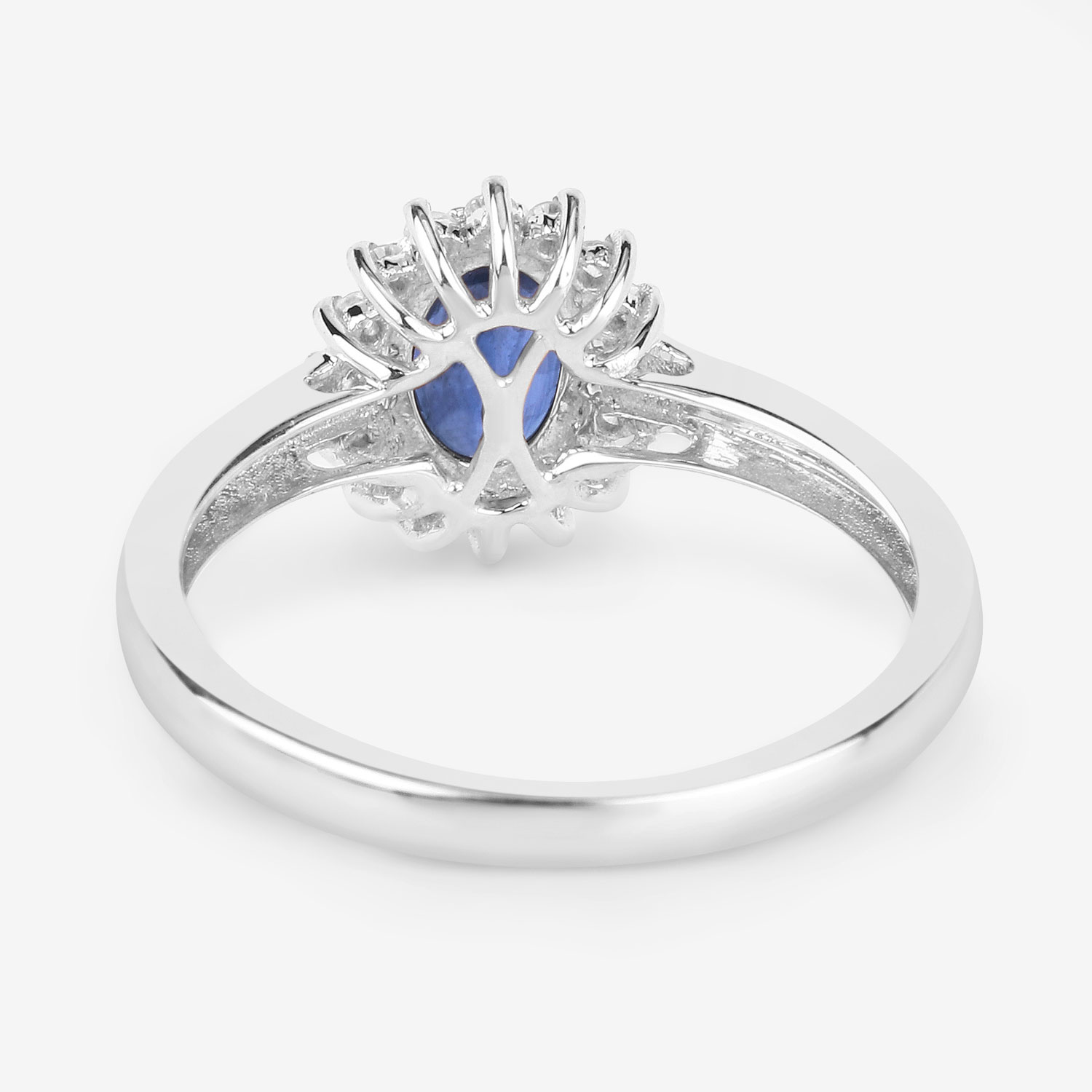 1.11 Carat Genuine Blue Sapphire and White Diamond 10K White Gold Ring