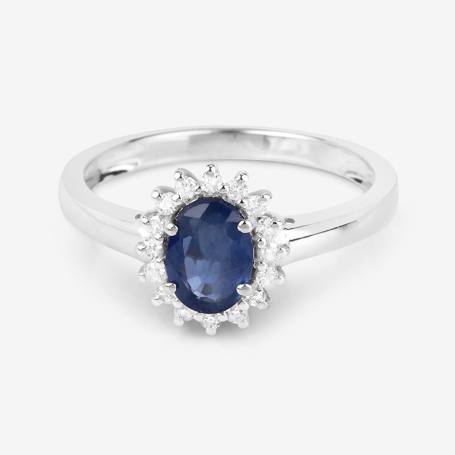 1.11 Carat Genuine Blue Sapphire and White Diamond 10K White Gold Ring