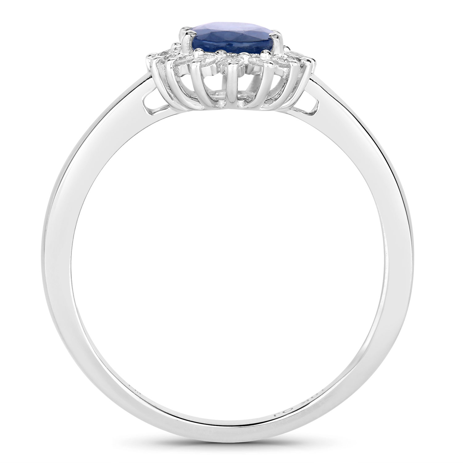 1.11 Carat Genuine Blue Sapphire and White Diamond 10K White Gold Ring