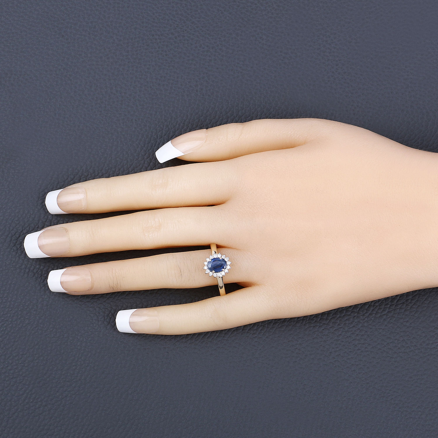 1.11 Carat Genuine Blue Sapphire and White Diamond 10K Yellow Gold Ring