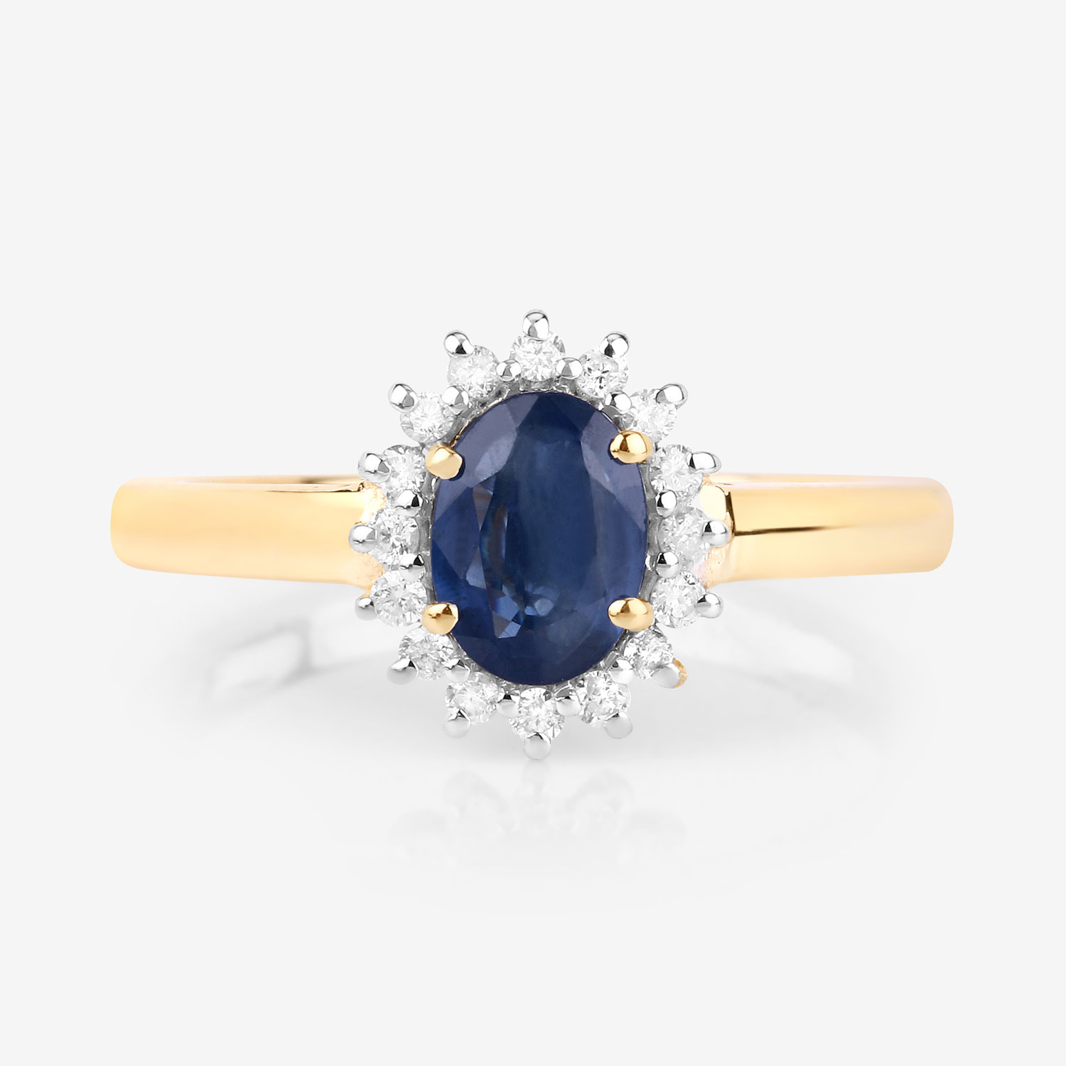 1.11 Carat Genuine Blue Sapphire and White Diamond 10K Yellow Gold Ring