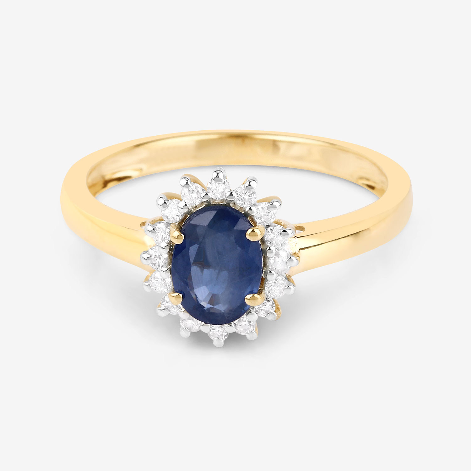 1.11 Carat Genuine Blue Sapphire and White Diamond 10K Yellow Gold Ring