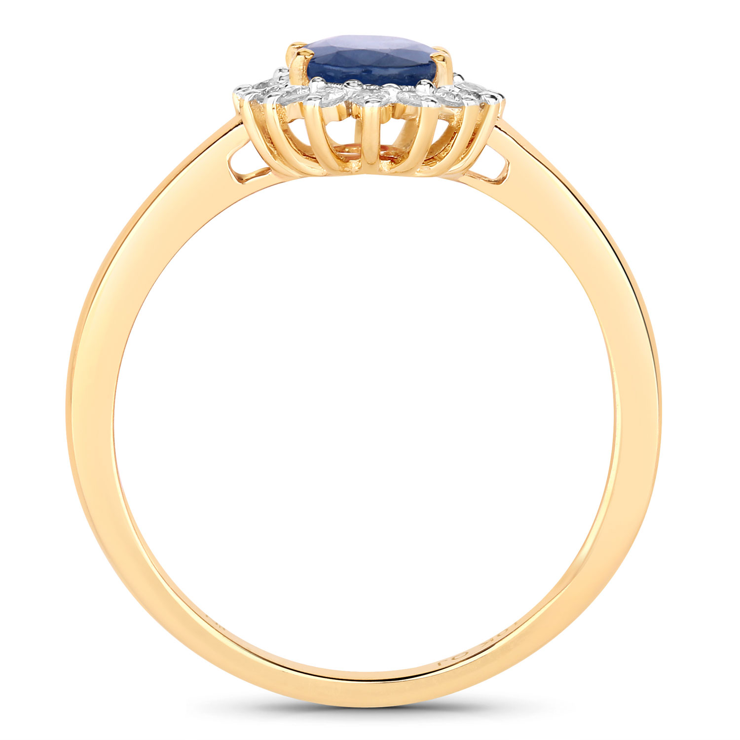 1.11 Carat Genuine Blue Sapphire and White Diamond 10K Yellow Gold Ring