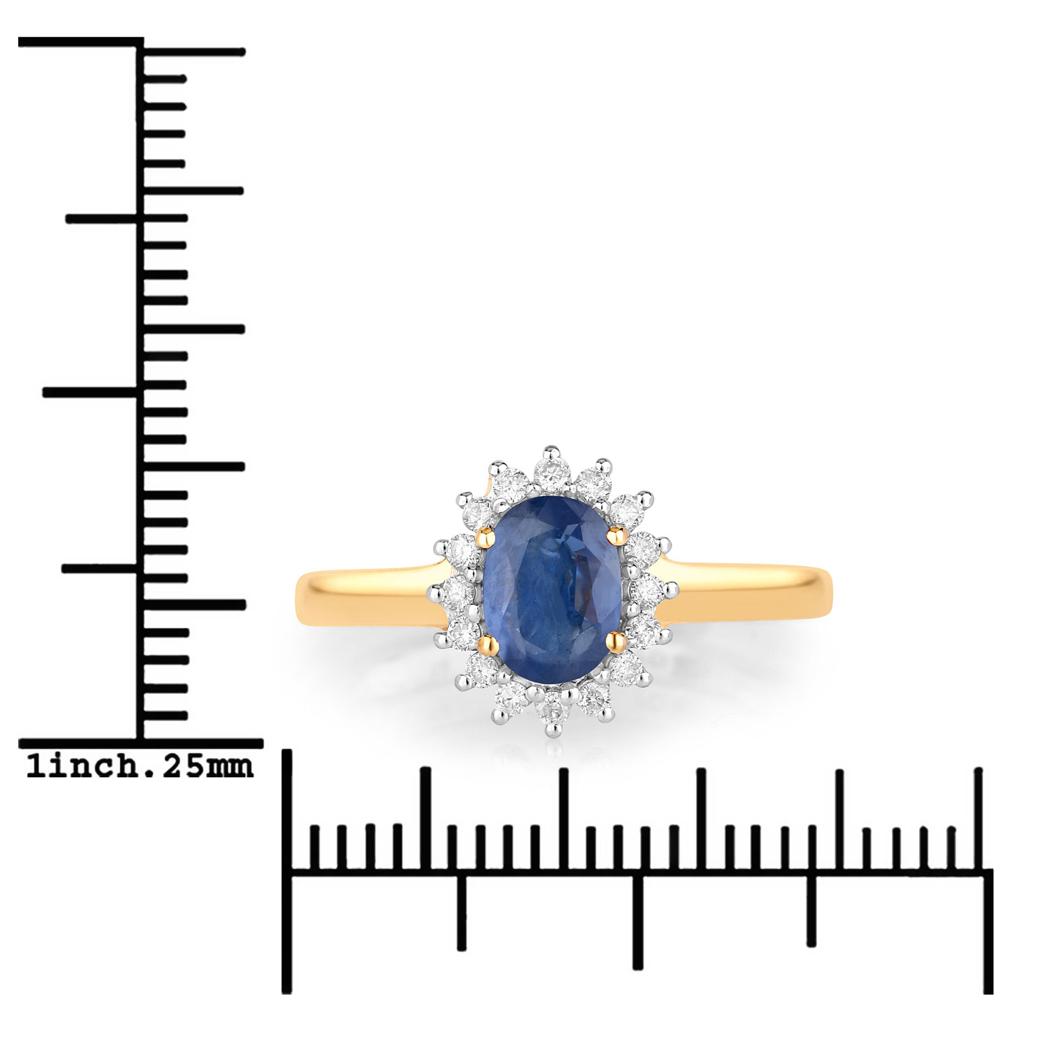 1.11 Carat Genuine Blue Sapphire and White Diamond 10K Yellow Gold Ring