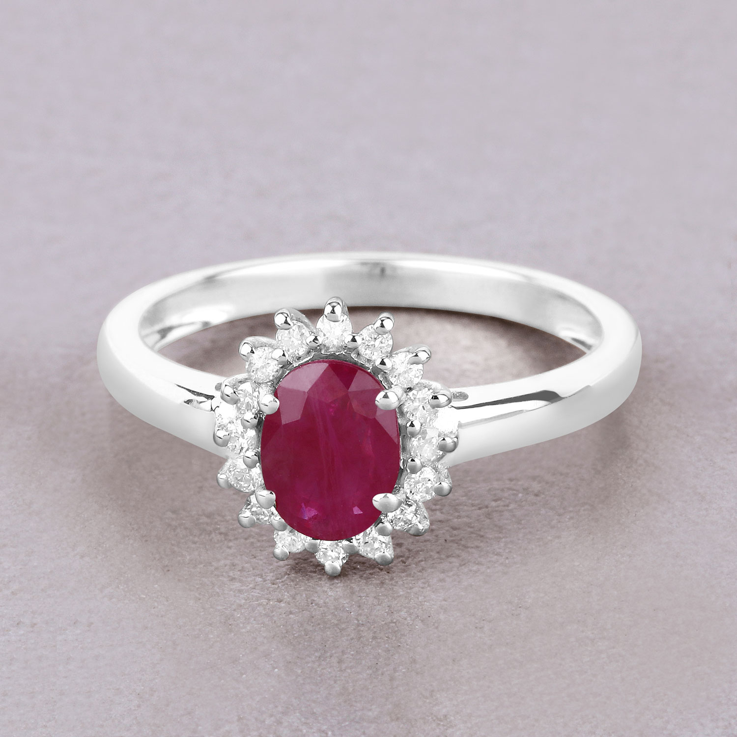 1.01 Carat Genuine Ruby and White Diamond 10K White Gold Ring