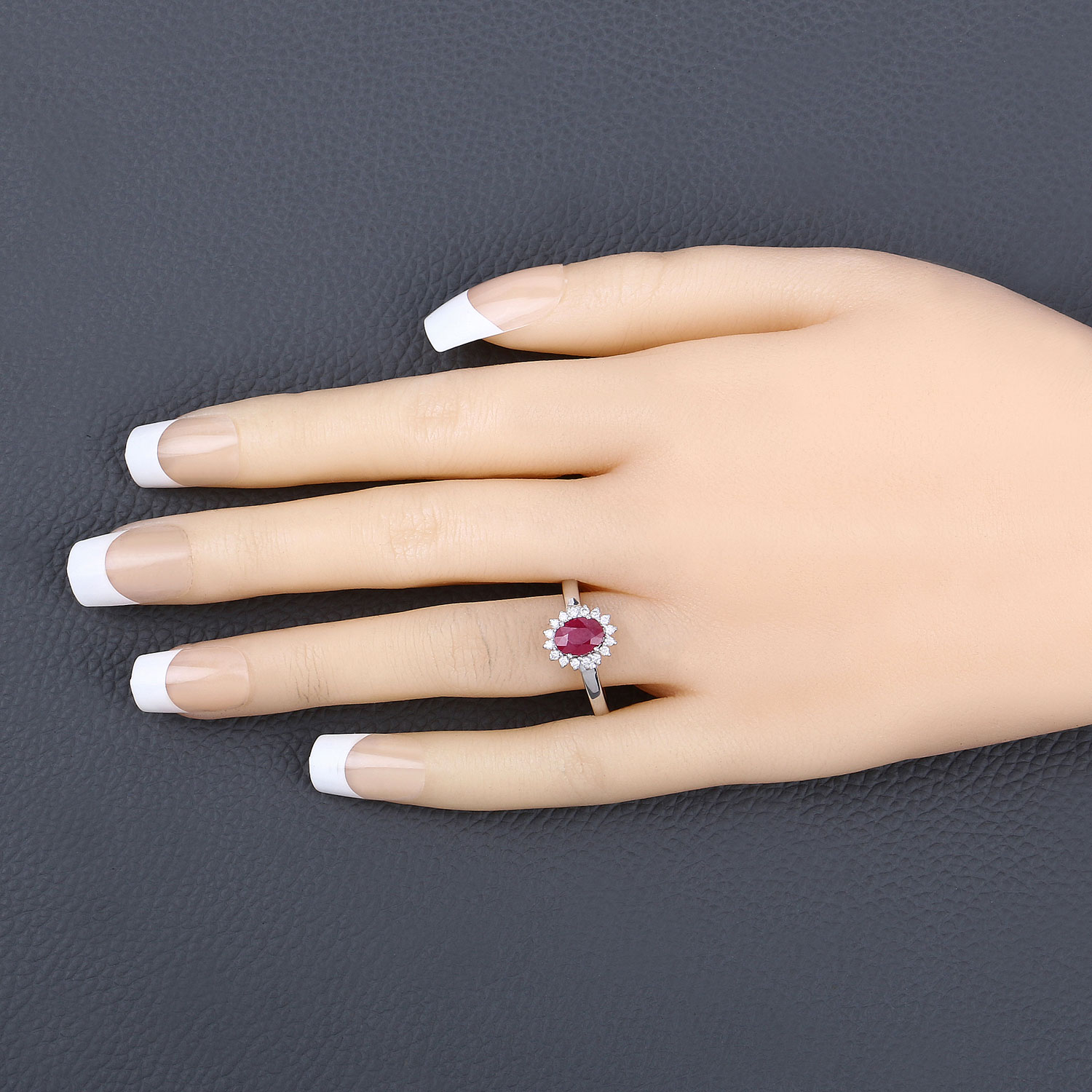 1.01 Carat Genuine Ruby and White Diamond 10K White Gold Ring