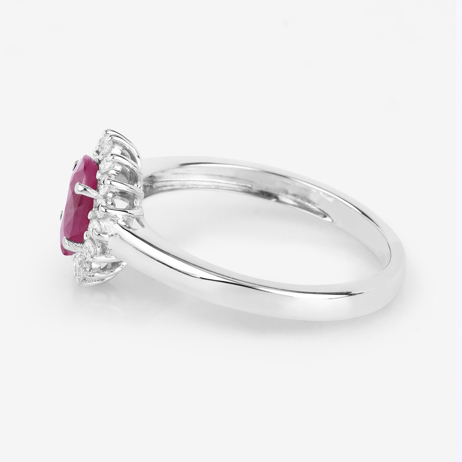 1.01 Carat Genuine Ruby and White Diamond 10K White Gold Ring