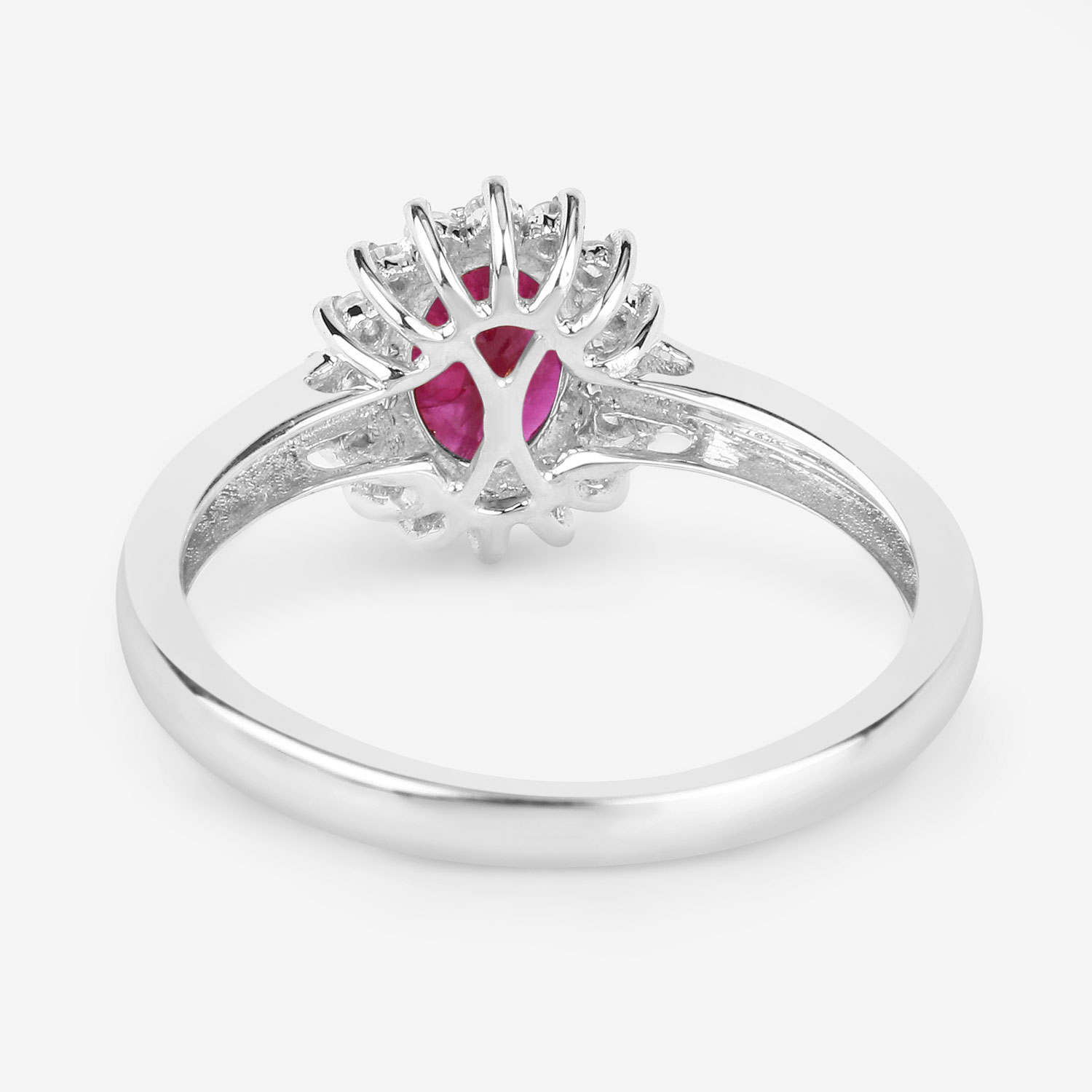 1.01 Carat Genuine Ruby and White Diamond 10K White Gold Ring