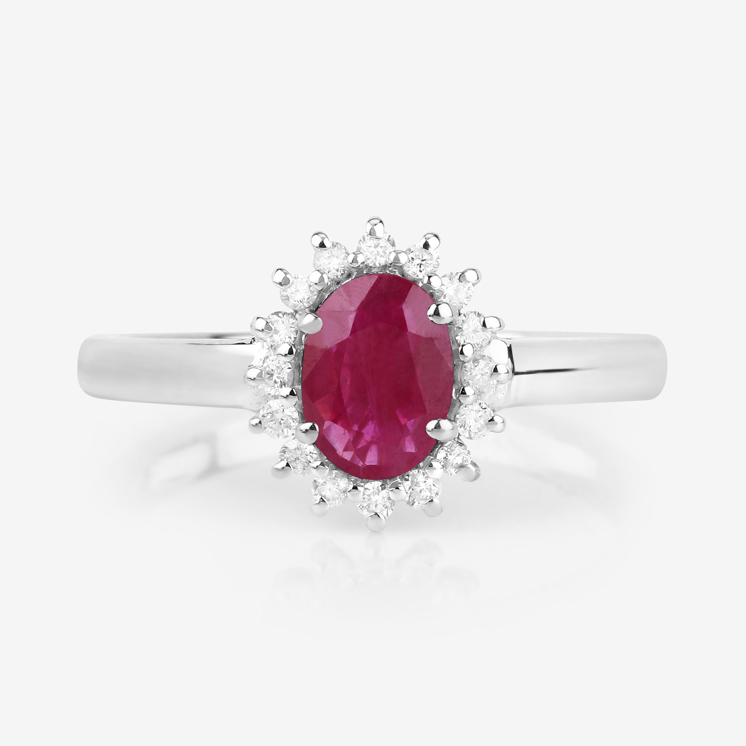 1.01 Carat Genuine Ruby and White Diamond 10K White Gold Ring