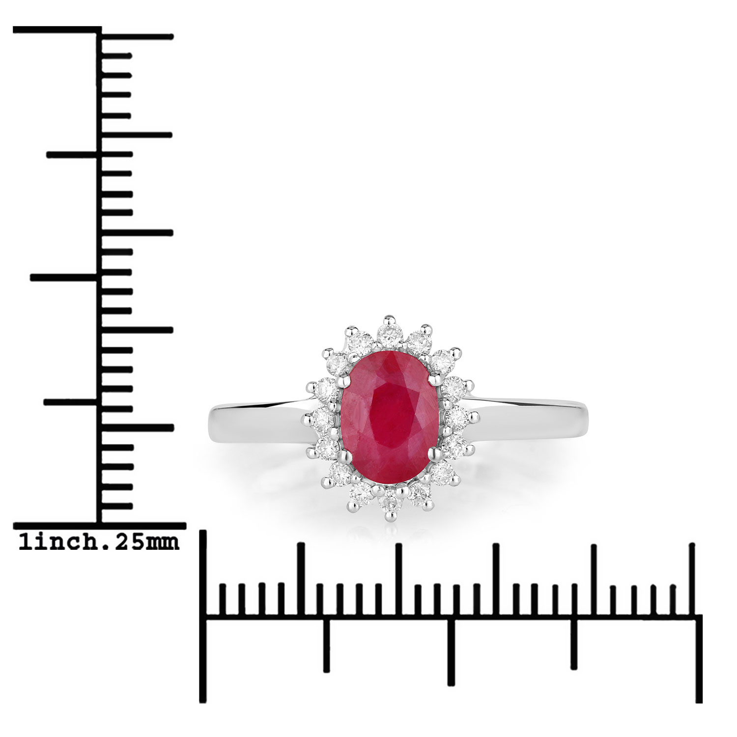 1.01 Carat Genuine Ruby and White Diamond 10K White Gold Ring