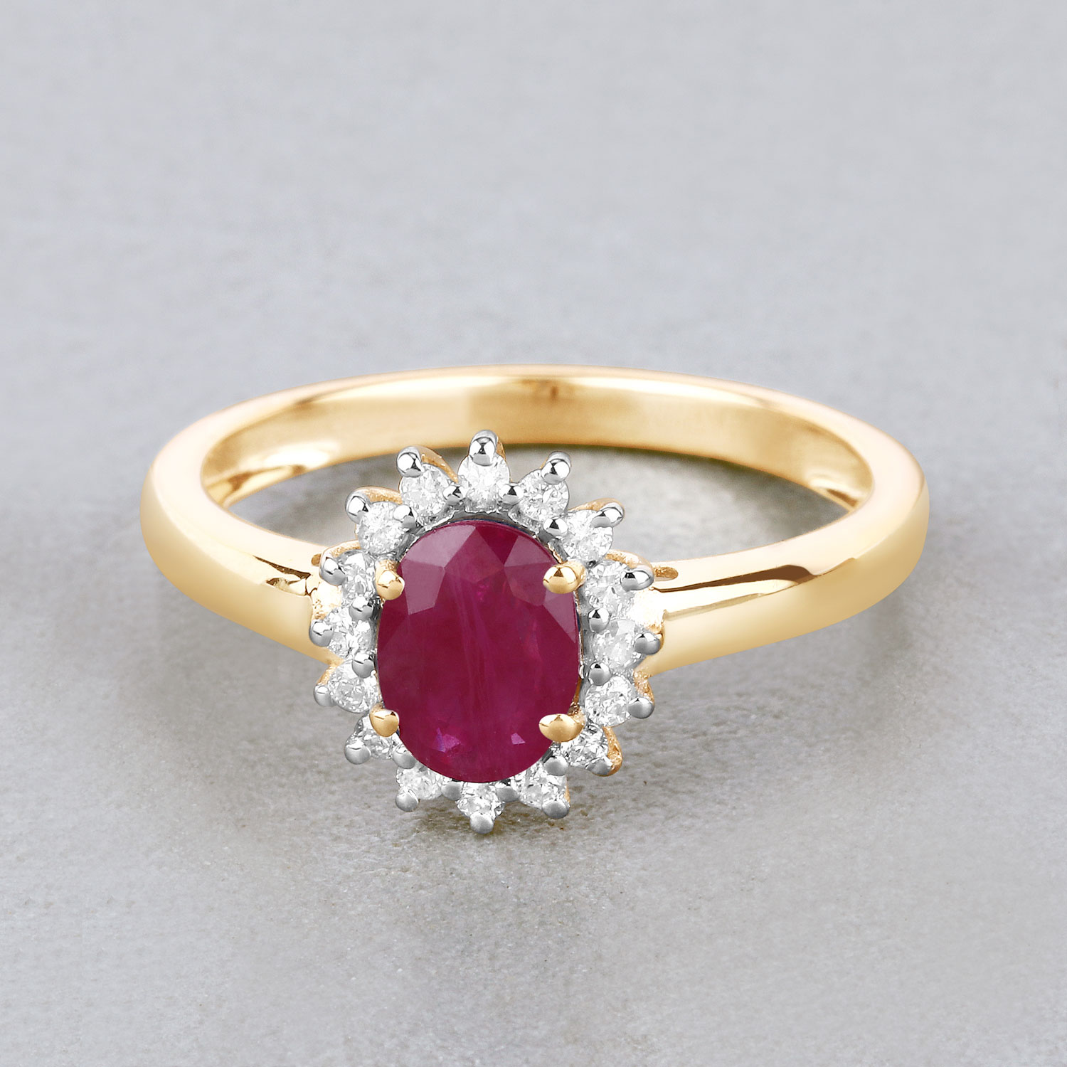 1.01 Carat Genuine Ruby and White Diamond 10K Yellow Gold Ring
