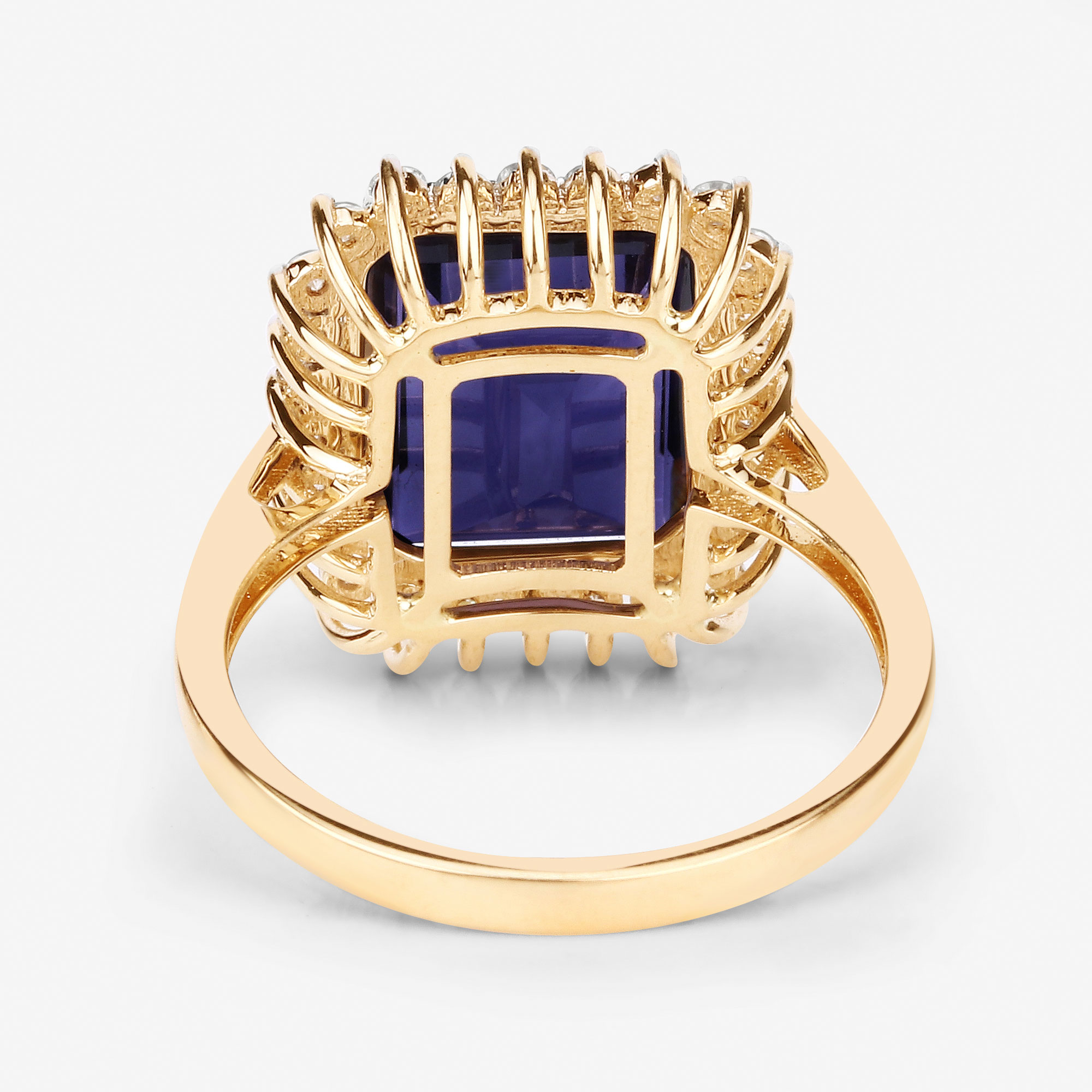 4.59 Carat Genuine Iolite and White Diamond 14K Yellow Gold Ring