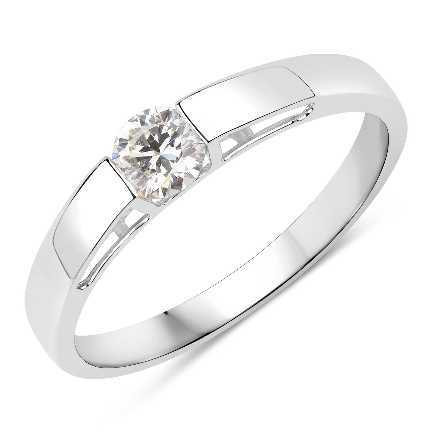0.31 Carat Genuine Flawless Diamond 14K White Gold Ring
