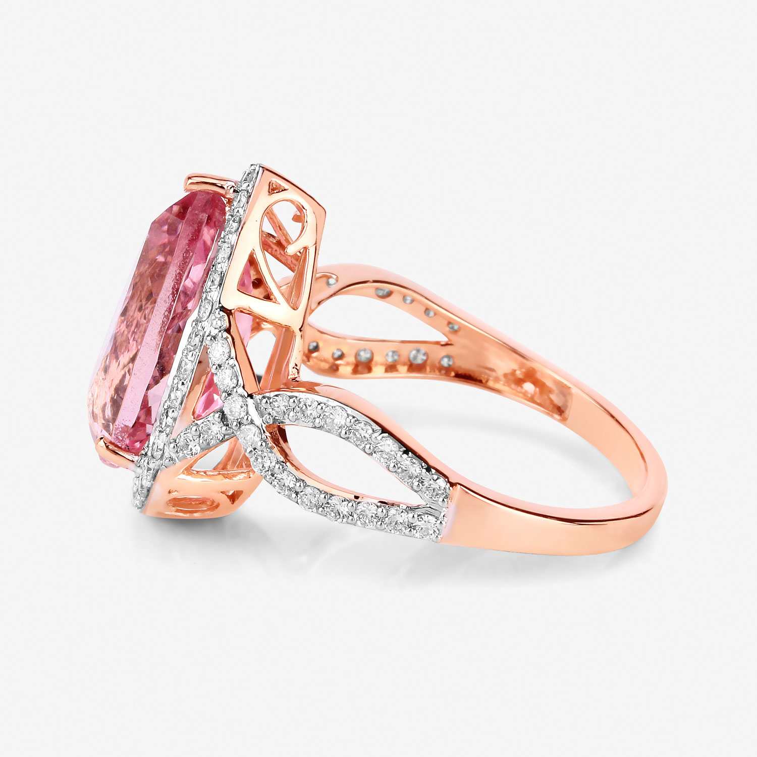 5.34 Carat Genuine Morganite and White Diamond 14K Rose Gold Ring