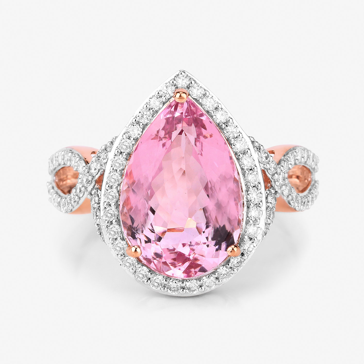 5.34 Carat Genuine Morganite and White Diamond 14K Rose Gold Ring